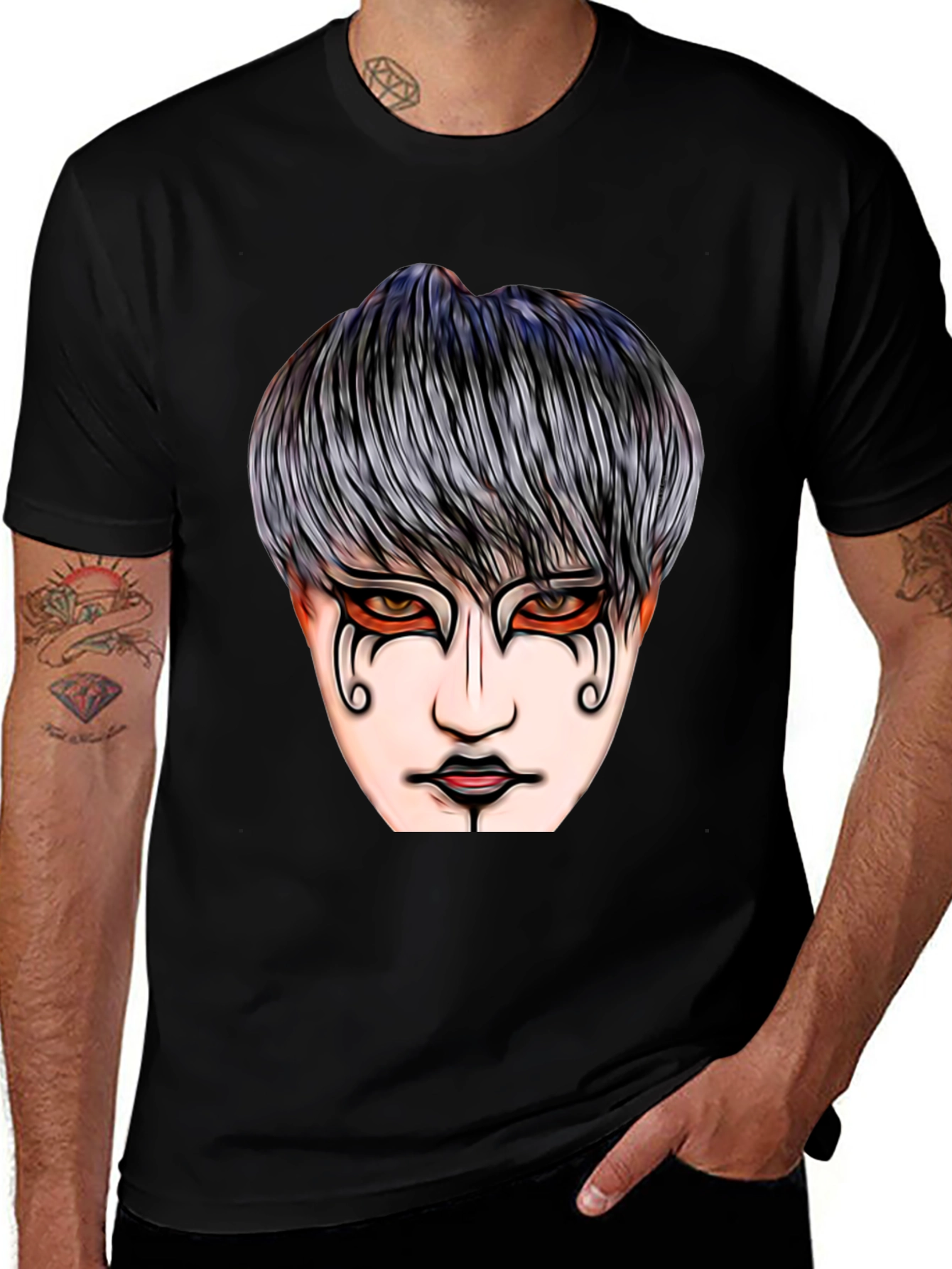 Variant 6 of Graphic Print T-Shirt with Mysterious Face Design