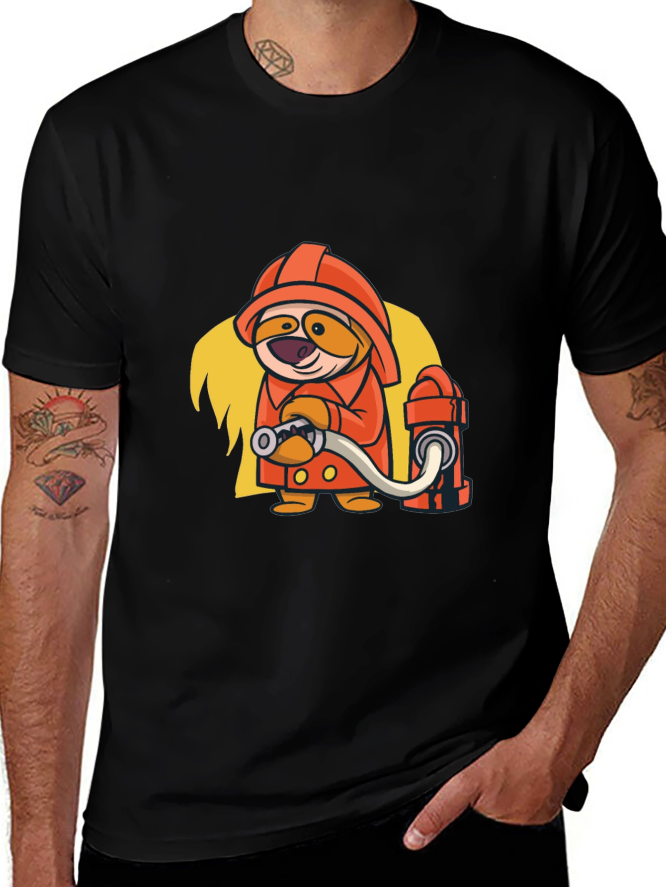Variant 3 of Funny Firefighter Cartoon Black T-Shirt