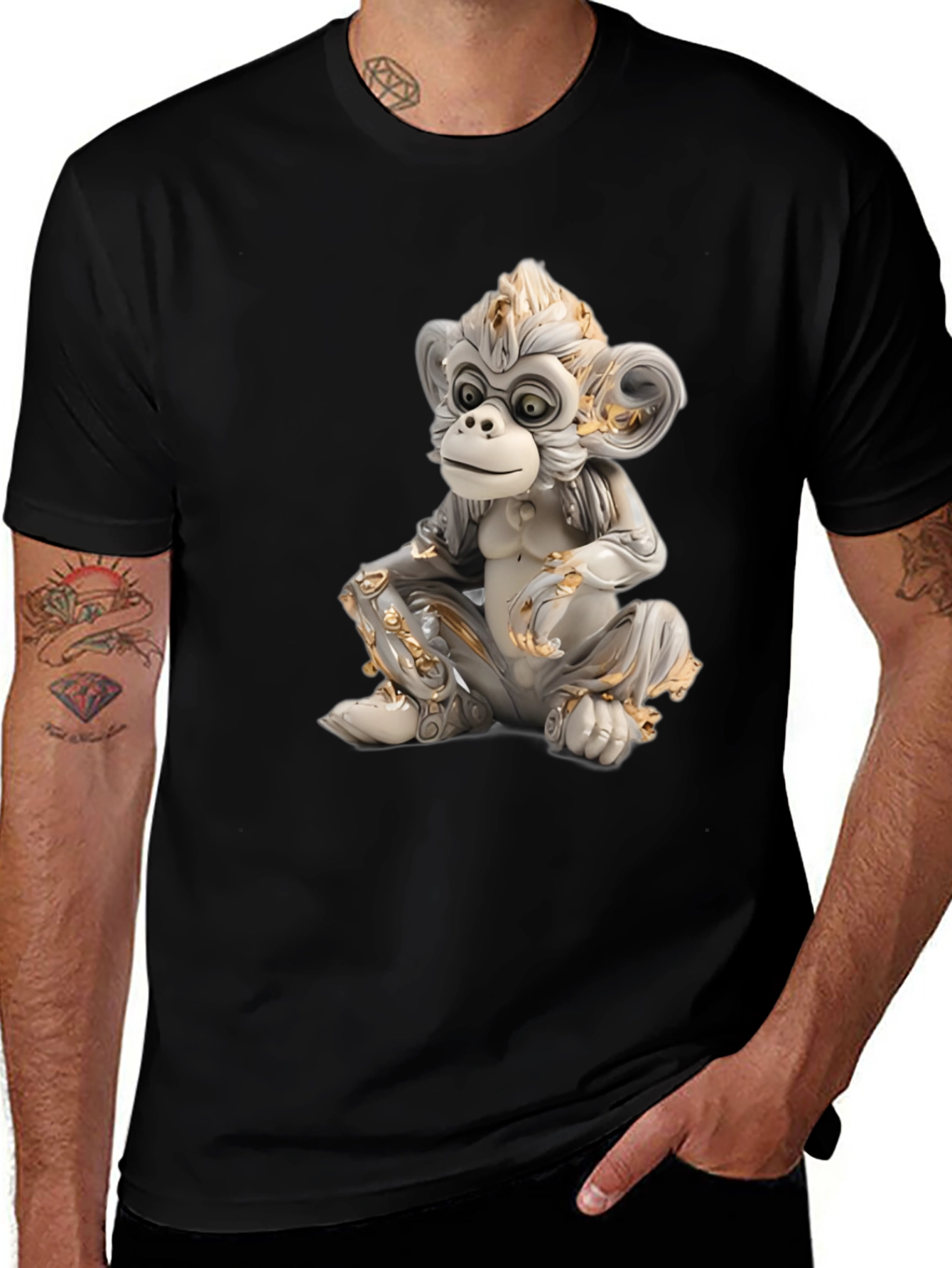 Variant 26 of Monkey Statue Graphic Tee - Black