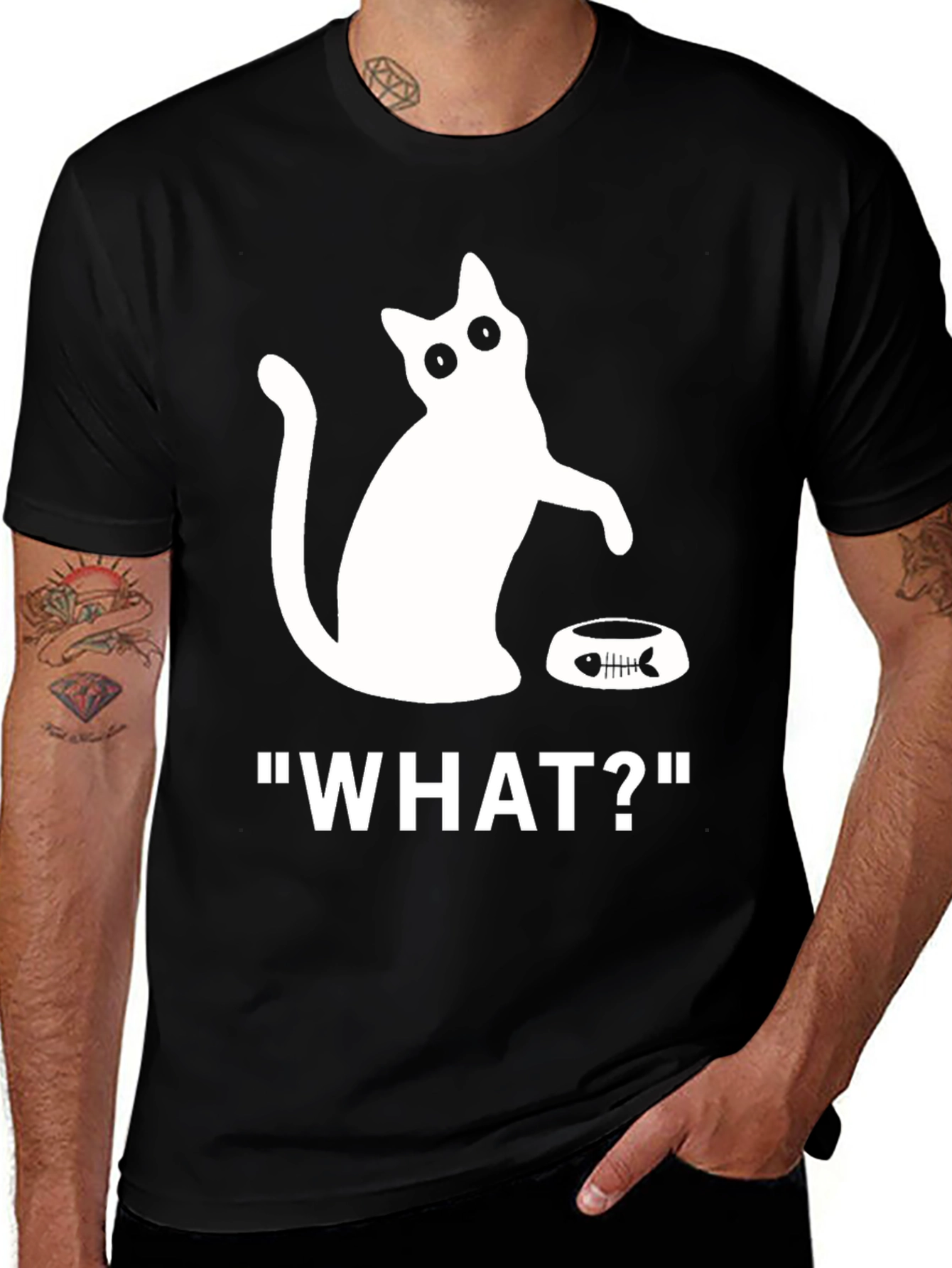 Variant 14 of Funny Cat 'What?' Black T-Shirt