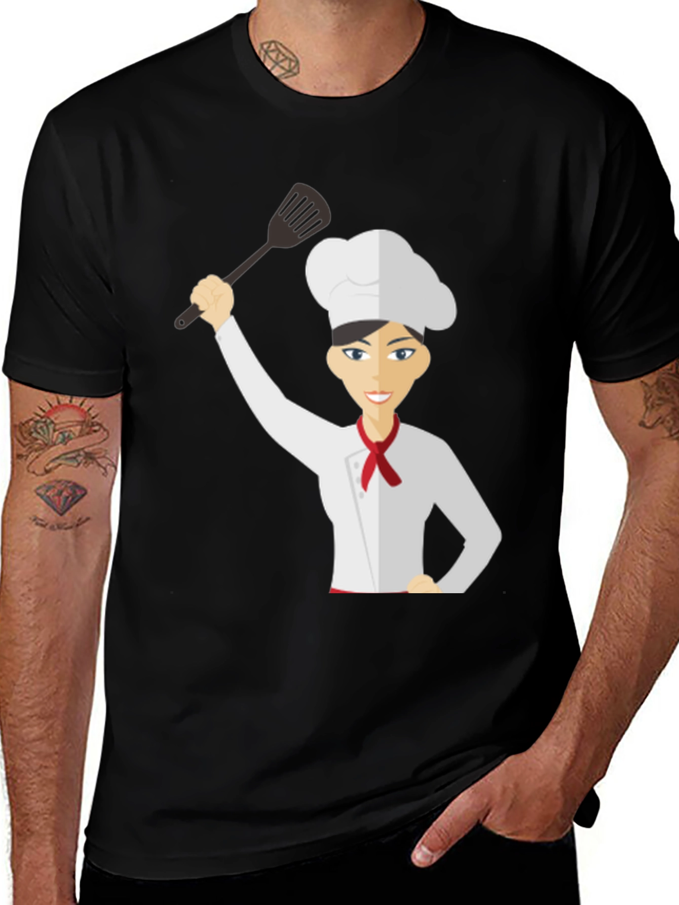 Variant 30 of Chef Woman Cartoon Black T-Shirt