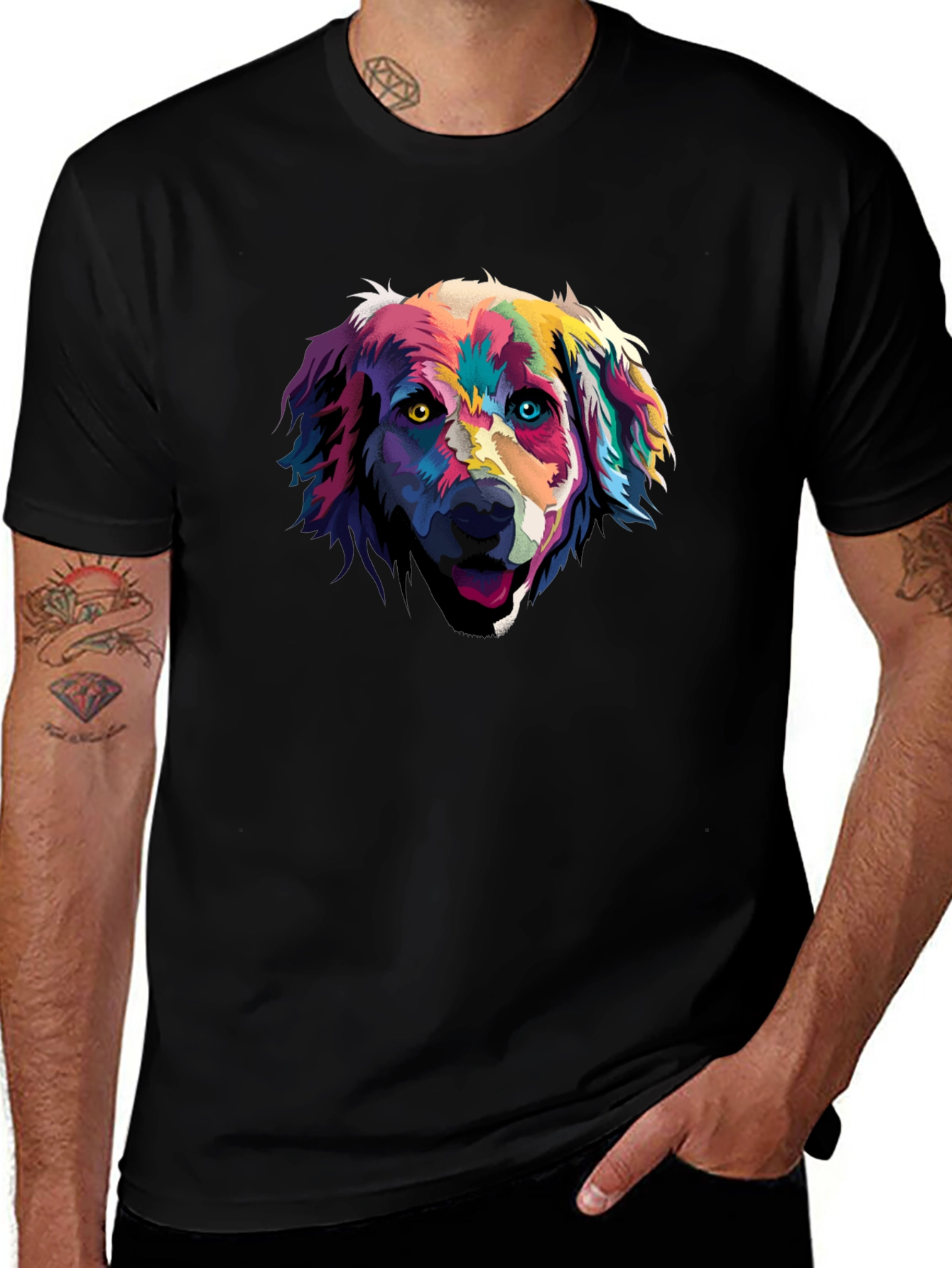 Variant 17 of Dog Art Graphic Tee - Men's Black T-Shirt
