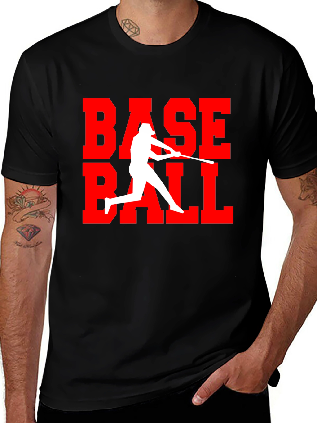 Variant 26 of Baseball Graphic Tee - Black Cotton T-Shirt
