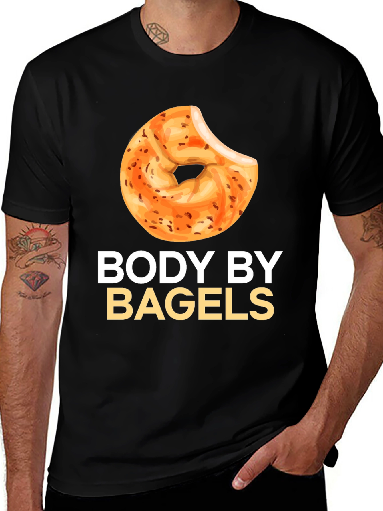 Variant 14 of Body By Bagels Graphic T-Shirt Funny Foodie Tee