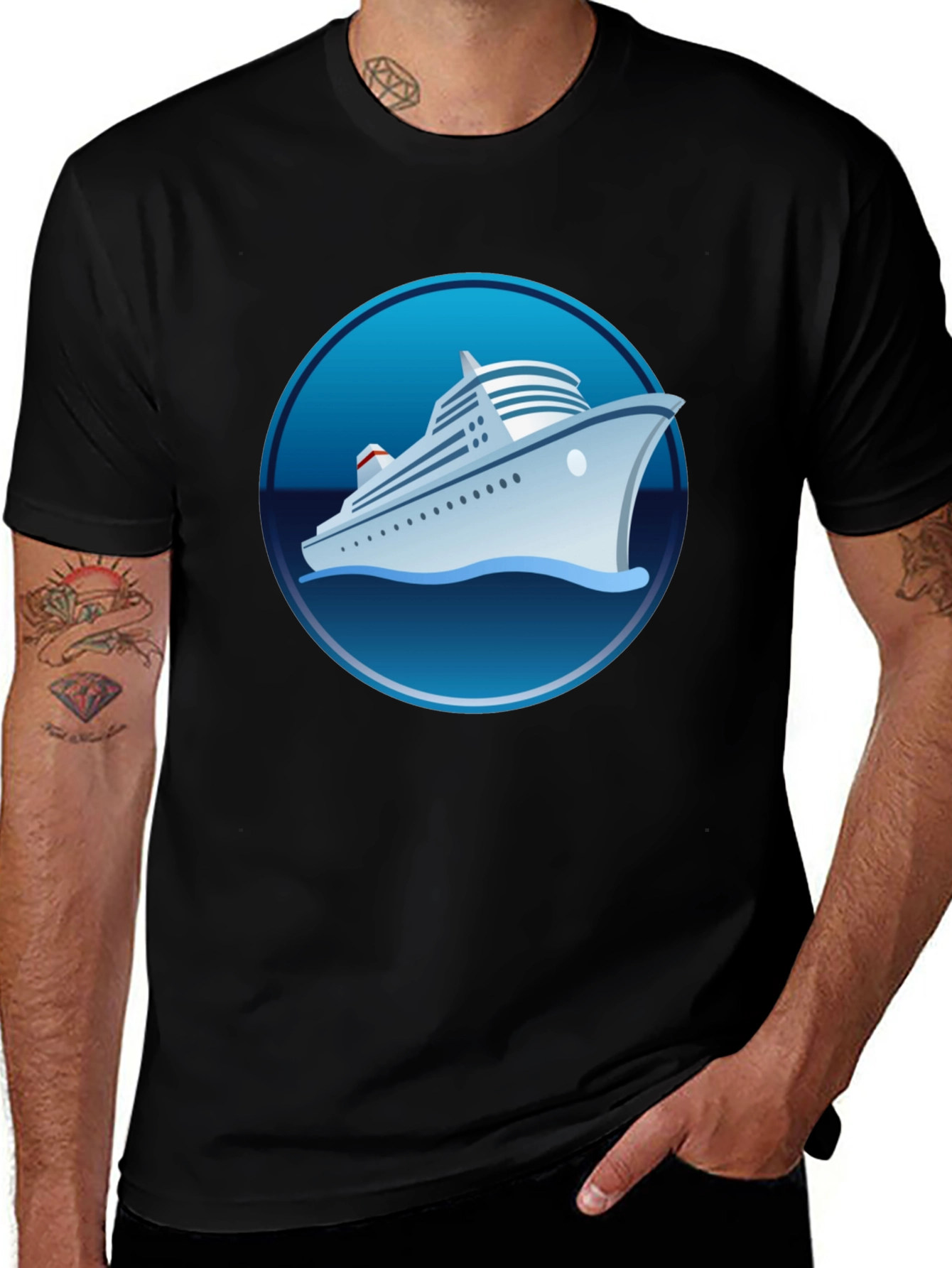 Variant 3 of Cruise Ship Graphic Tee - Black Cotton T-Shirt