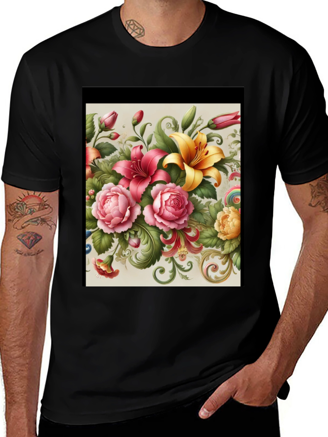 Variant 27 of Floral Print T-Shirt - Vintage Style