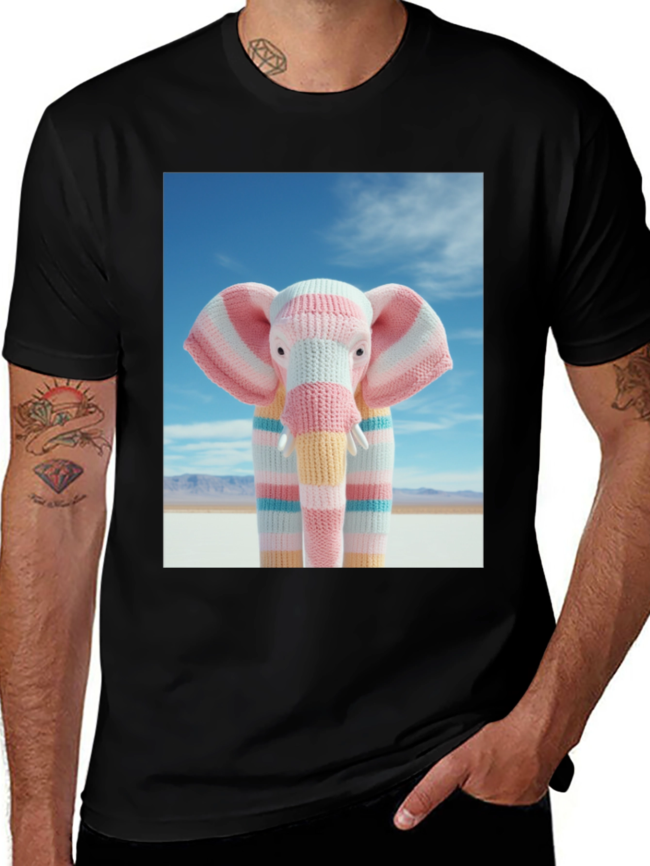 Variant 18 of Striped Elephant Graphic Tee - Unique Design