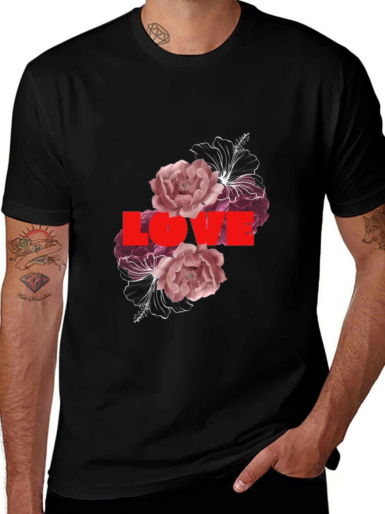 Variant 16 of Floral Love Graphic Tee - Stylish Black T-Shirt