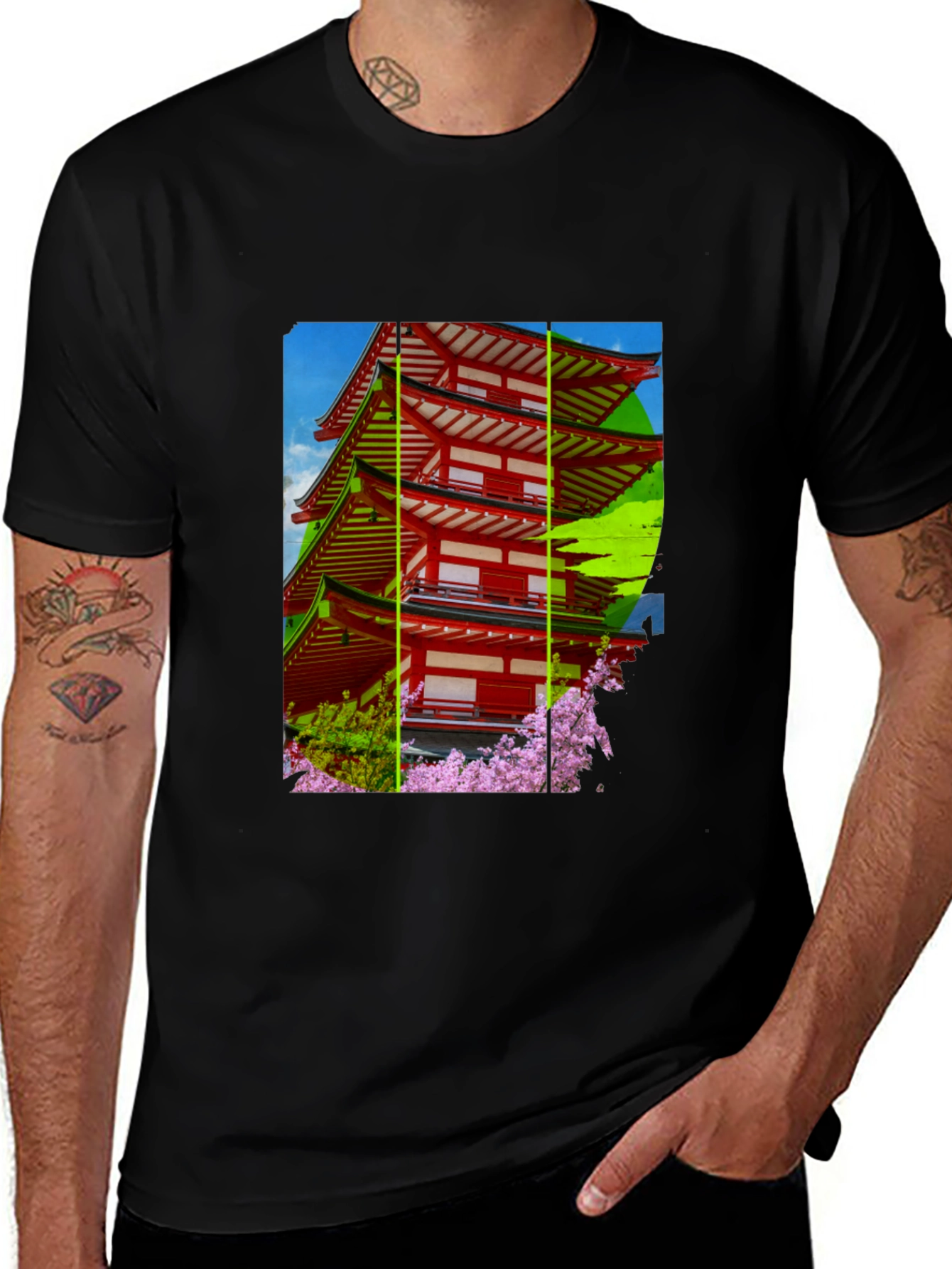 Variant 18 of Japanese Pagoda T-Shirt - Black Cotton Blend