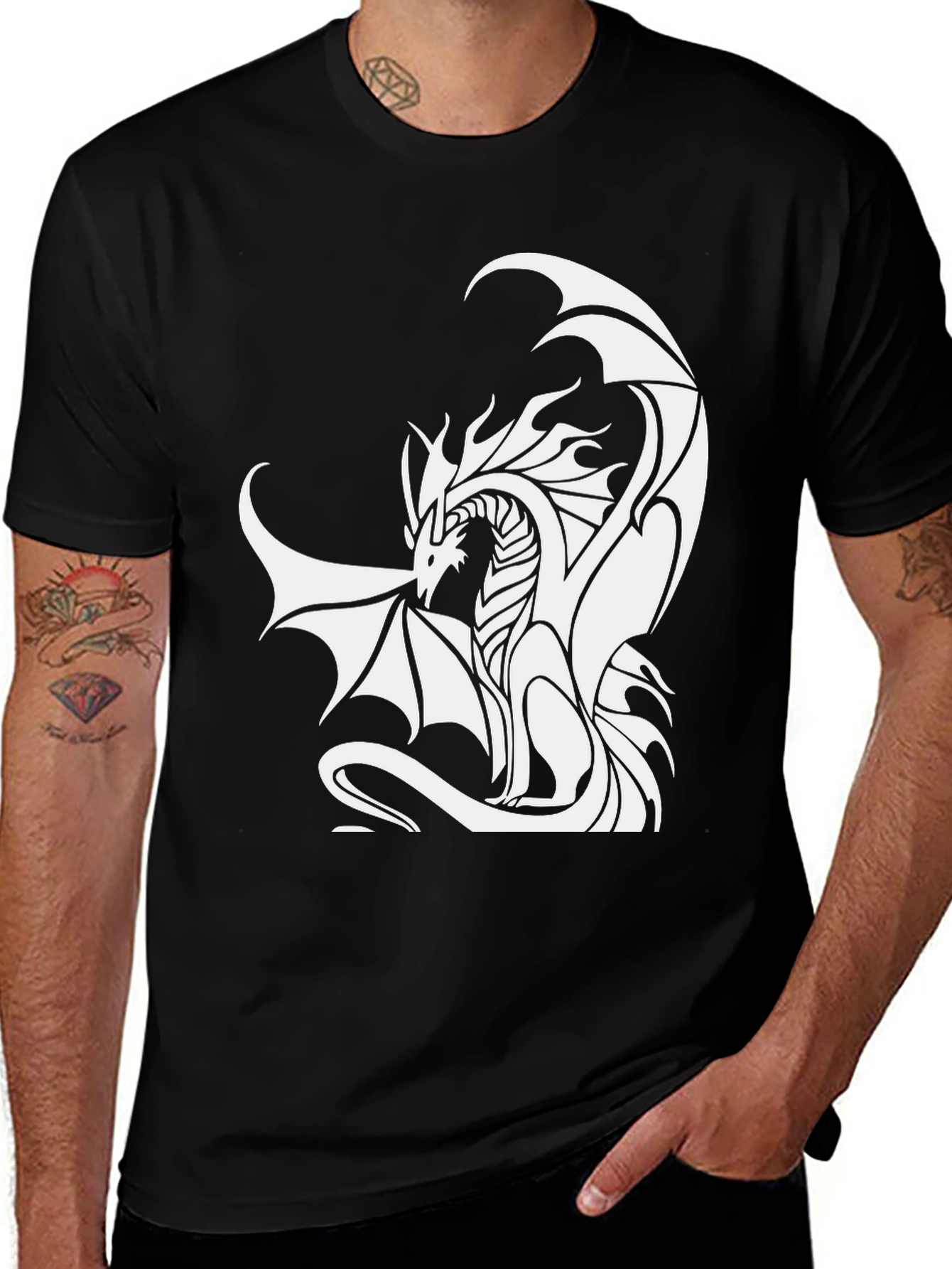 Variant 28 of Dragon Graphic Tee - Black Cotton Blend T-Shirt
