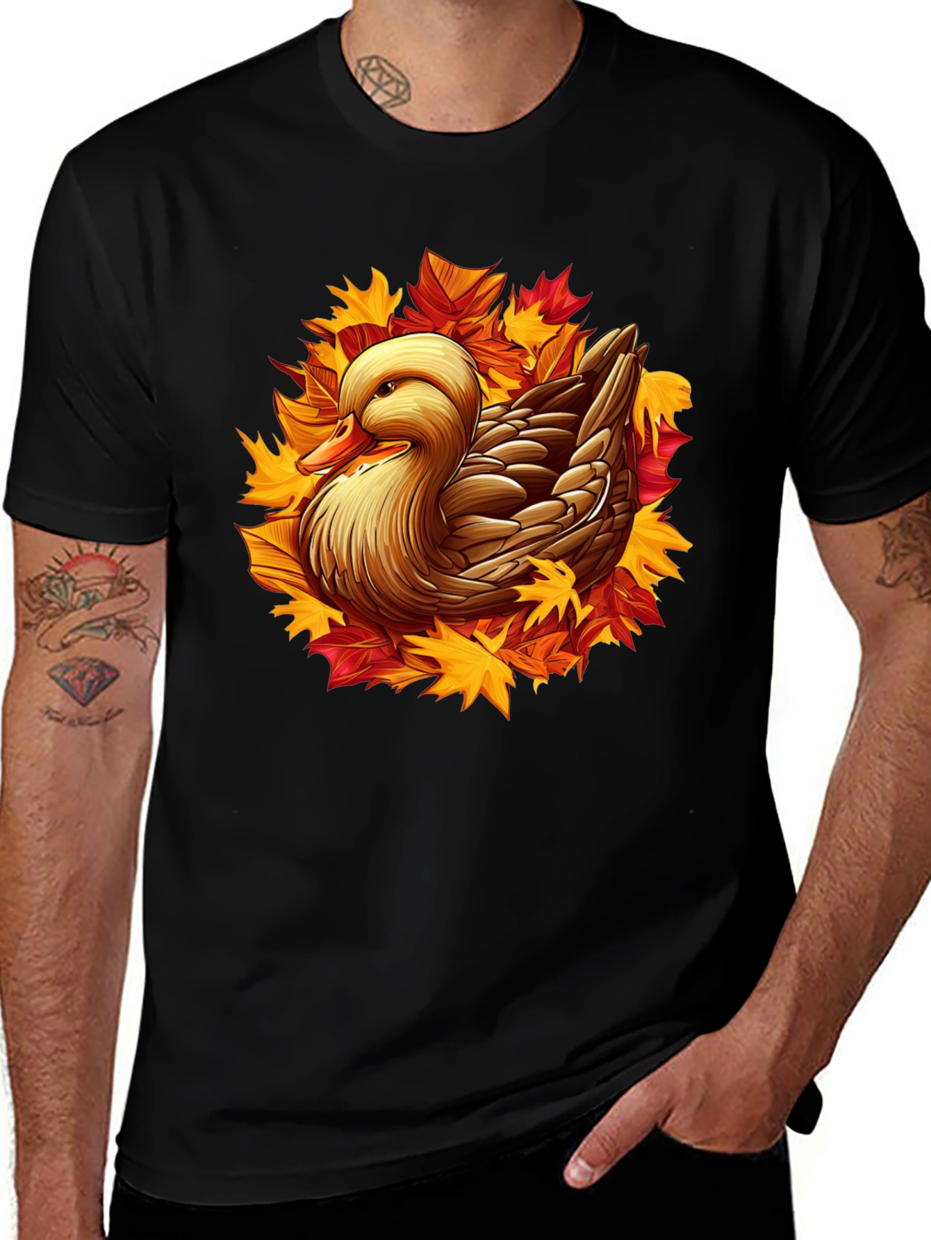 Variant 13 of Autumn Duck Graphic T-Shirt - Black