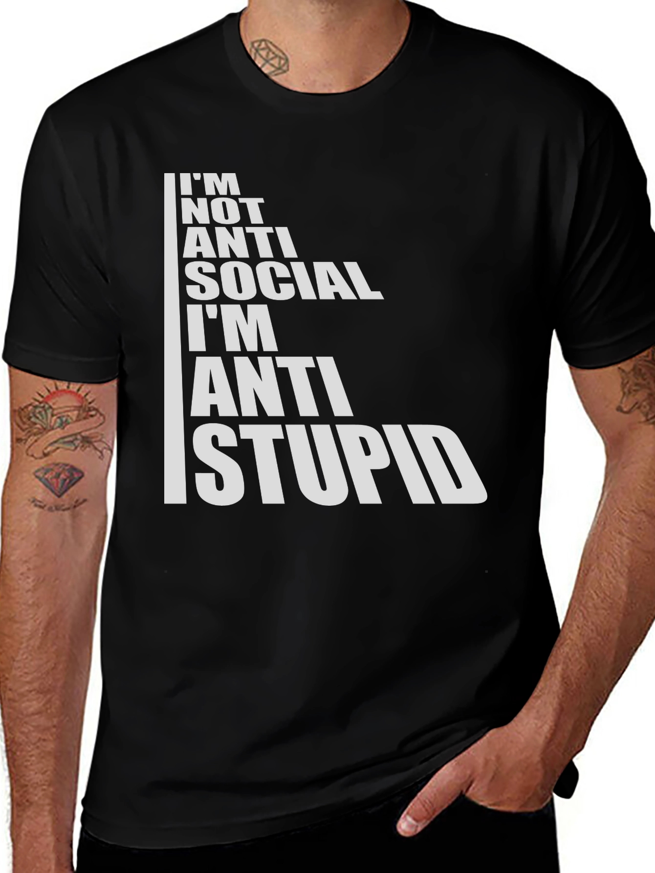 Variant 23 of Anti Stupid Graphic Tee - Black Cotton Blend T-Shirt