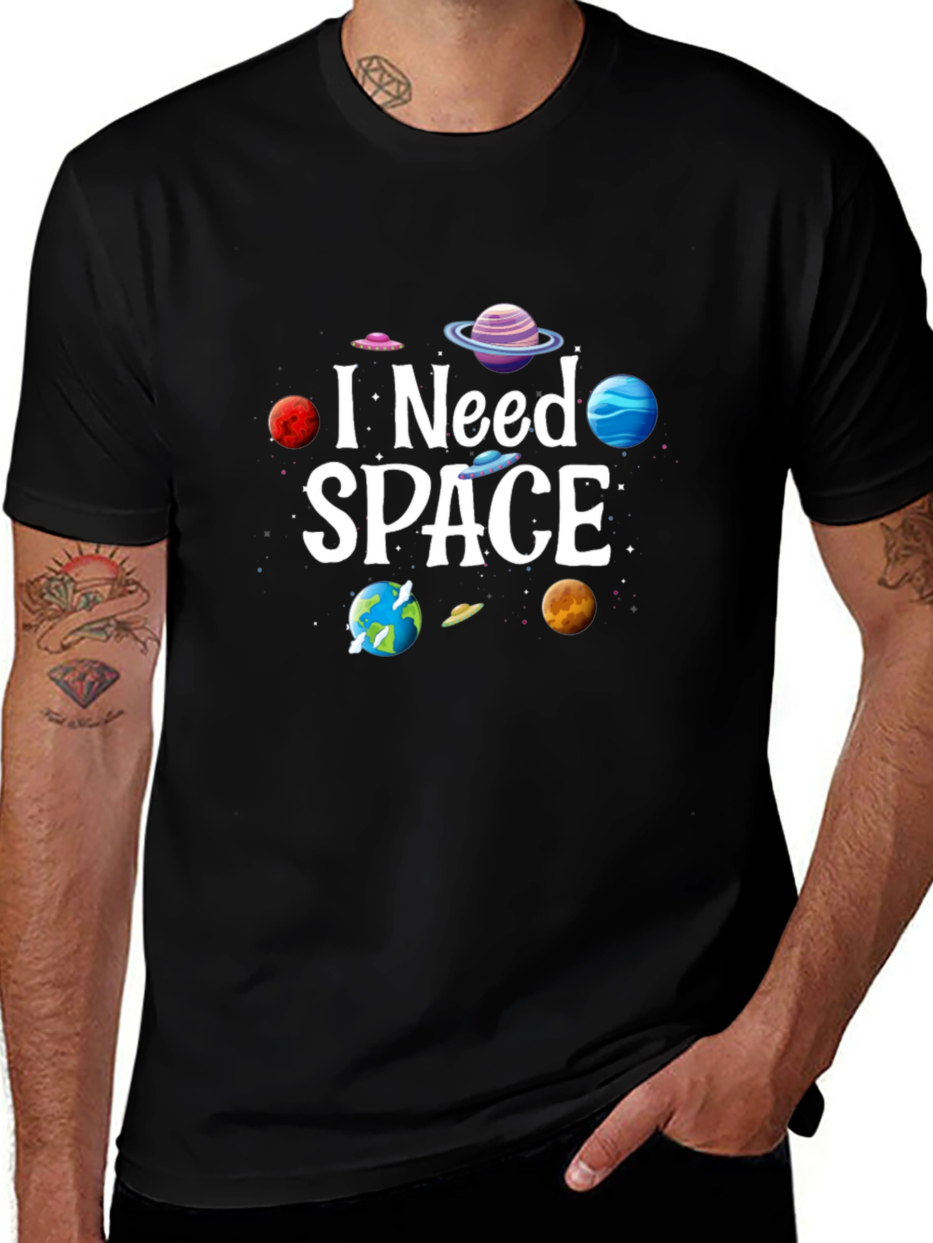 Variant 9 of I Need Space Graphic Tee - Black Cotton Blend