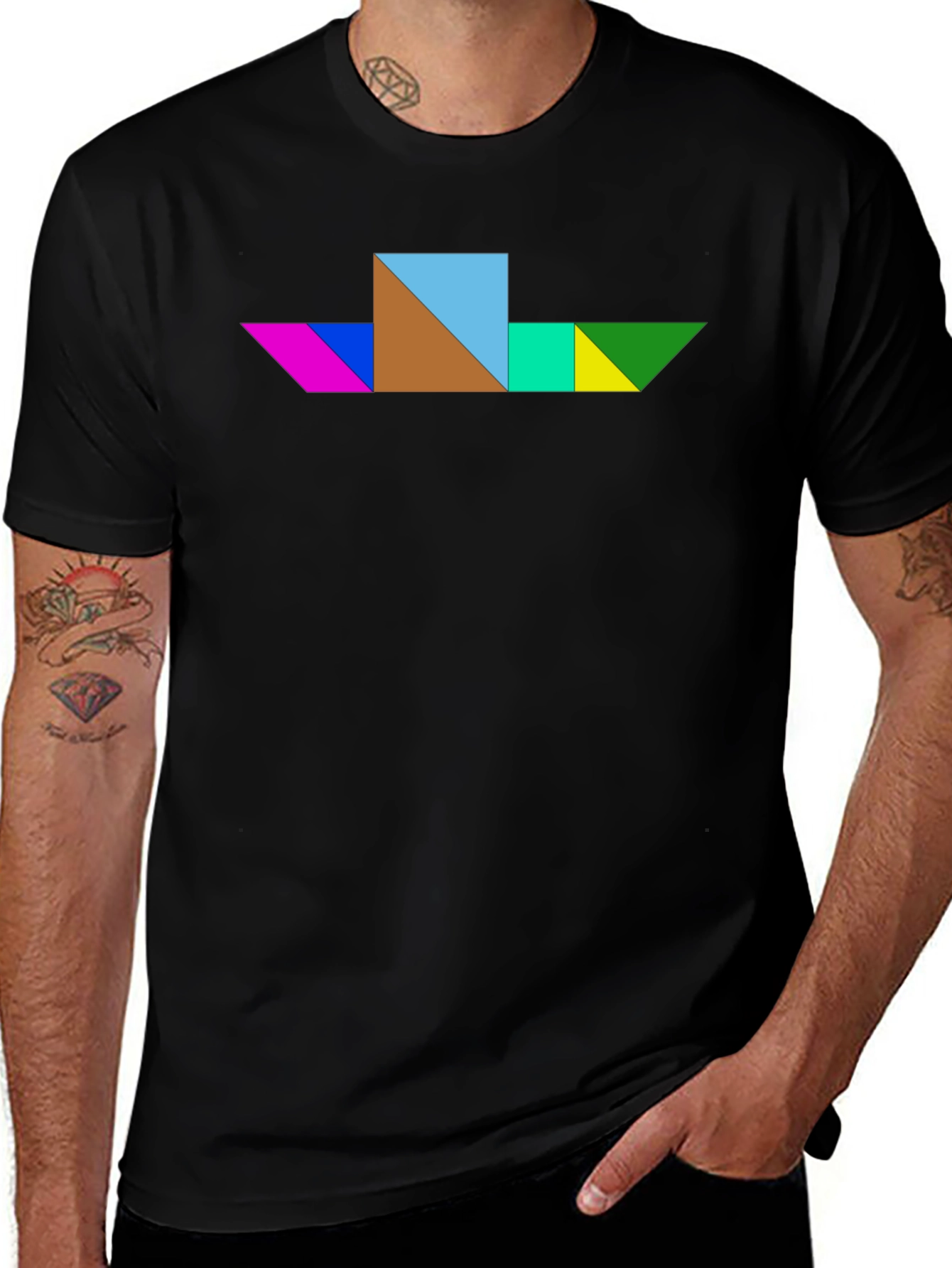 Tangram Boat T-Shirt - Colorful Puzzle Graphic Tee