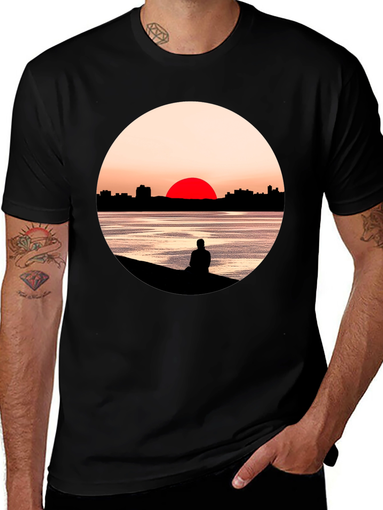 Variant 7 of Sunset Silhouette Tee - Modern Graphic Print T-Shirt