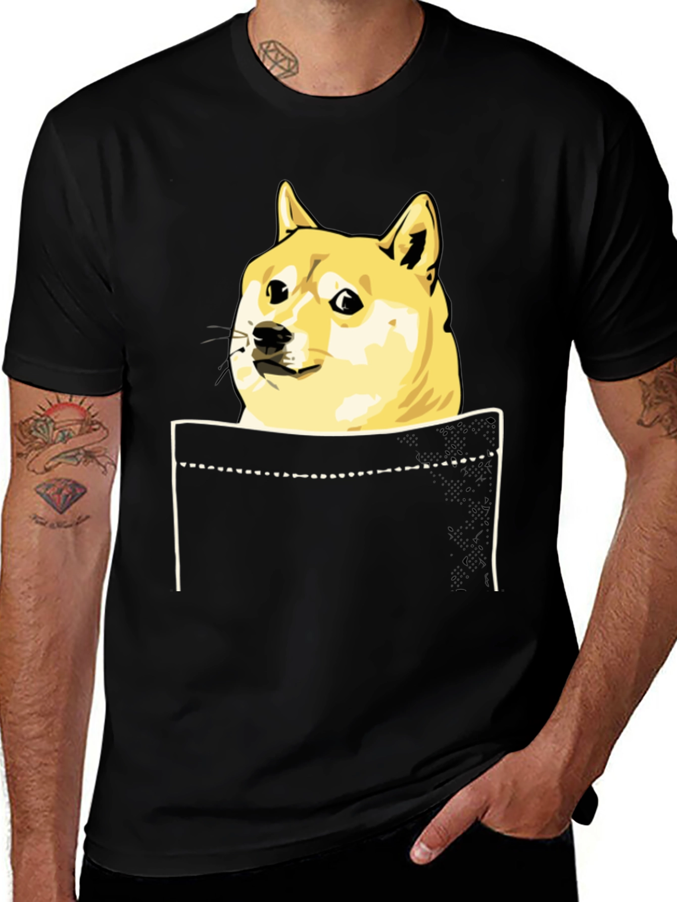 Doge Pocket T-Shirt - Meme Doge Graphic Tee