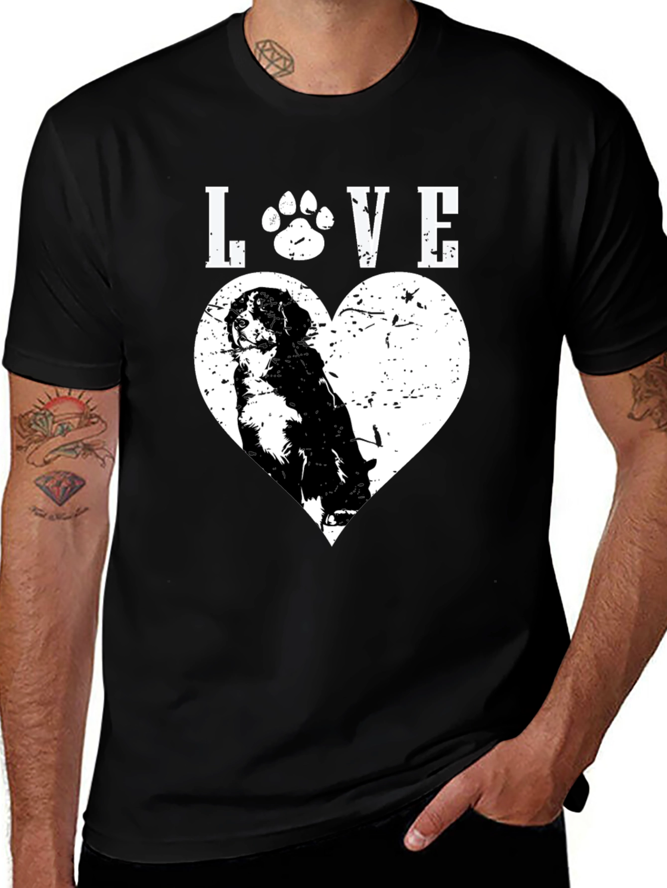 Variant 7 of Dog Lover Black T-Shirt - Paw Print Heart Design