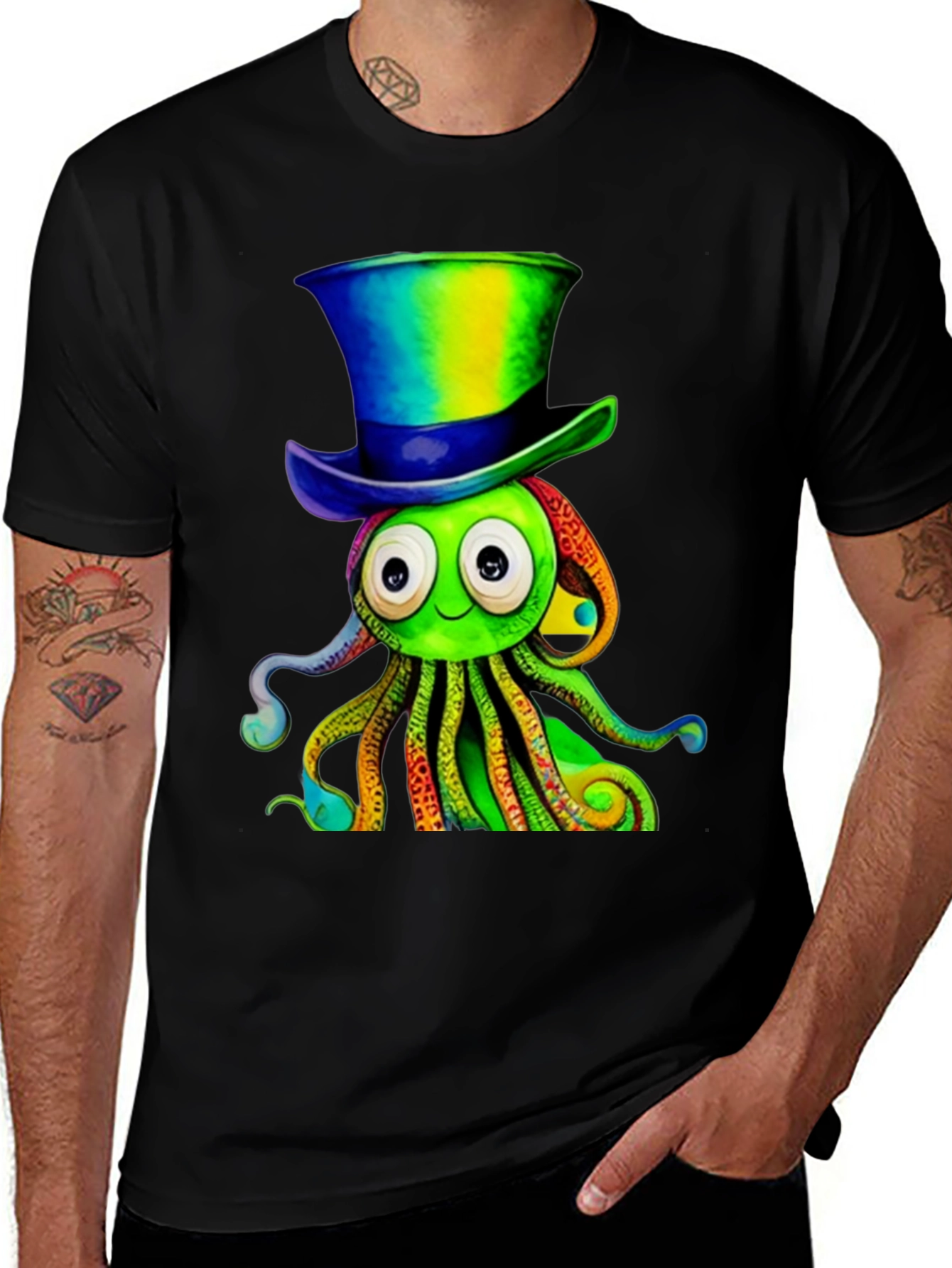 Variant 13 of Cartoon Octopus Top Hat Graphic Tee