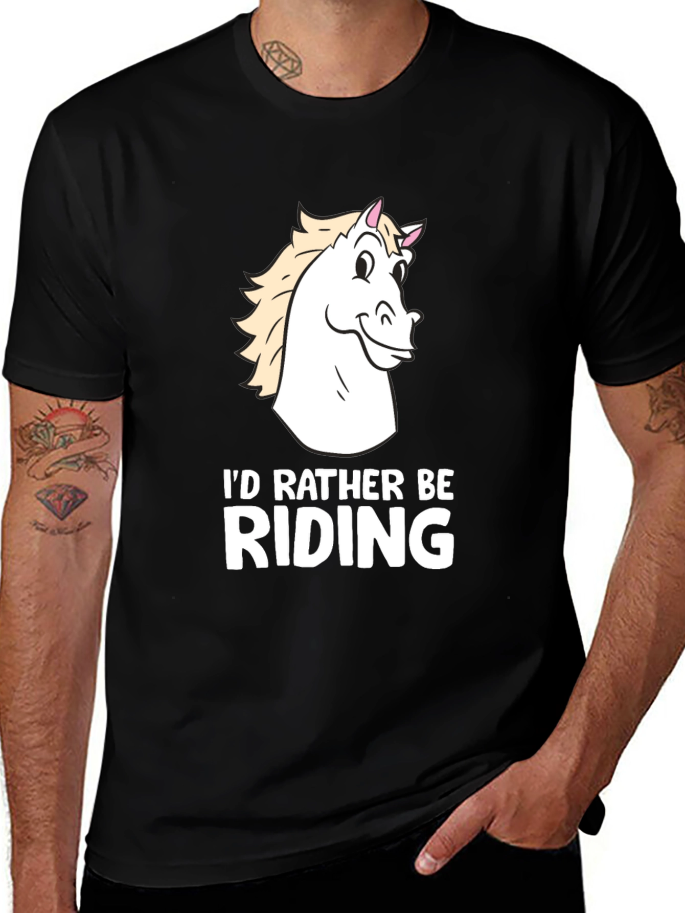 Variant 24 of I'd Rather Be Riding Horse T-Shirt - Black Cotton Tee