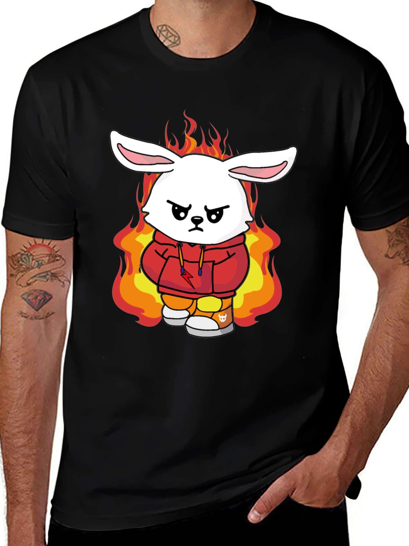 Variant 29 of Fiery Bunny Graphic Tee - Black Cotton T-Shirt