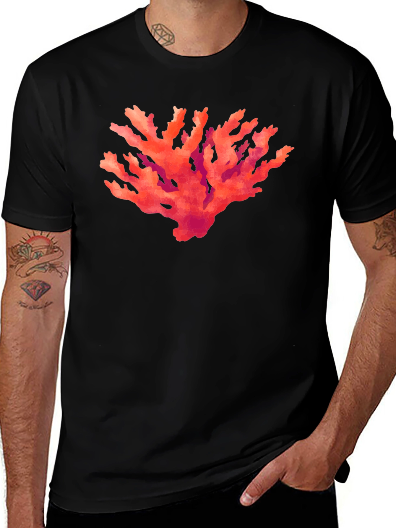 Variant 28 of Coral Reef Graphic Tee - Black Cotton Casual Shirt