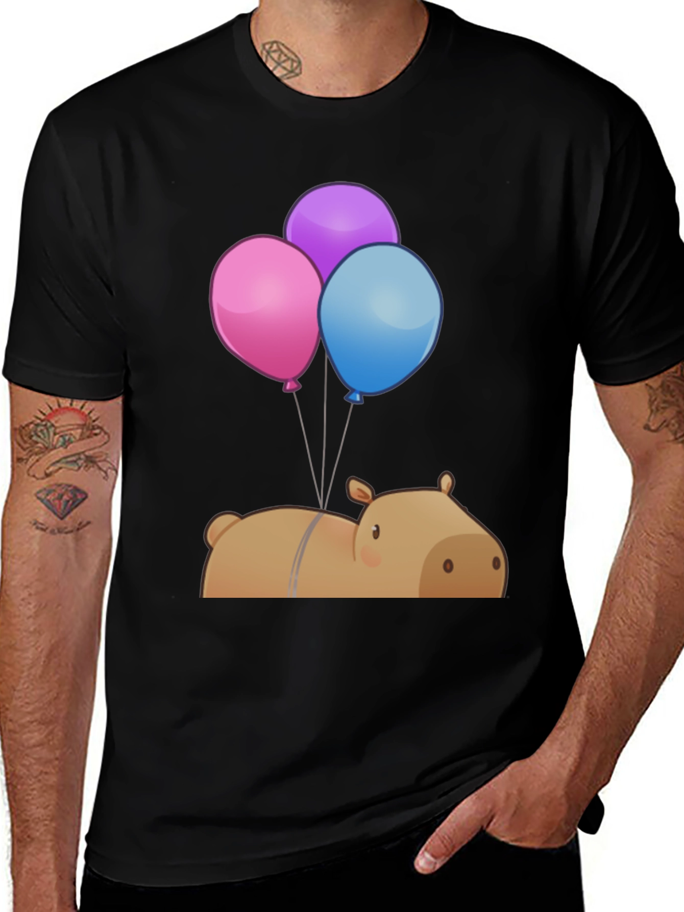 Variant 3 of Capybara Balloons Graphic Tee - Unique Cartoon Design