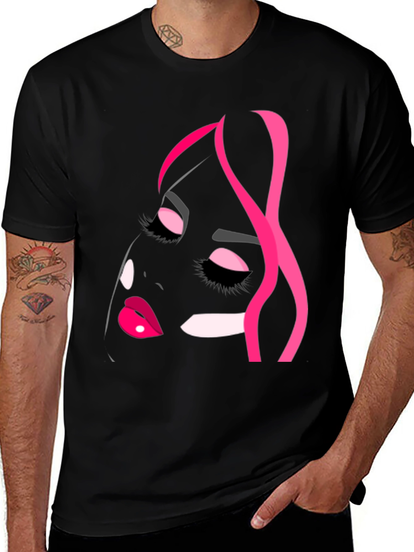 Variant 22 of Abstract Woman Face Graphic Black T-Shirt