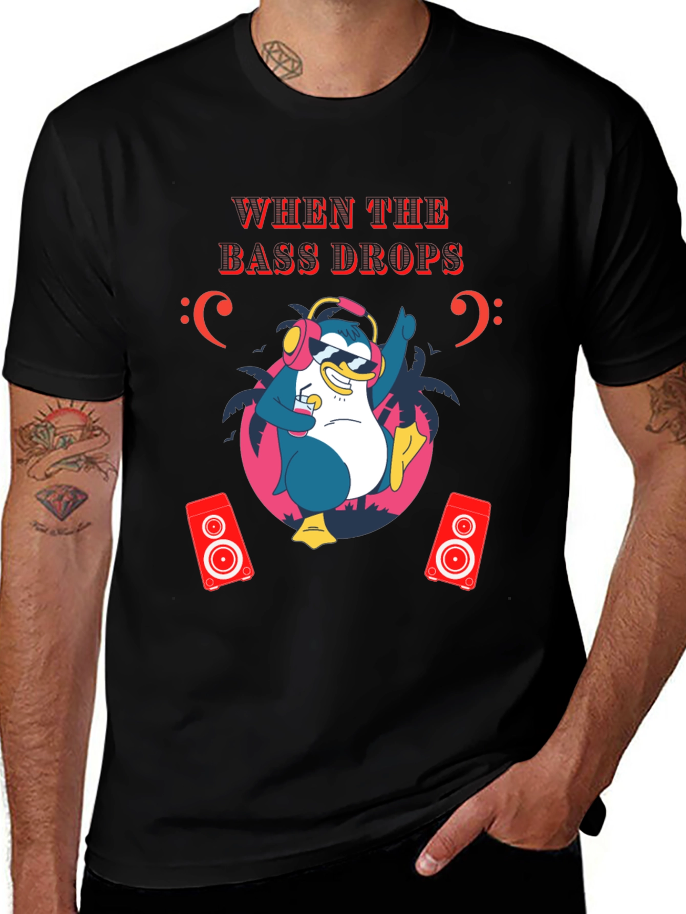 Variant 30 of Bass Drops Penguin Graphic Tee - Party Ready!