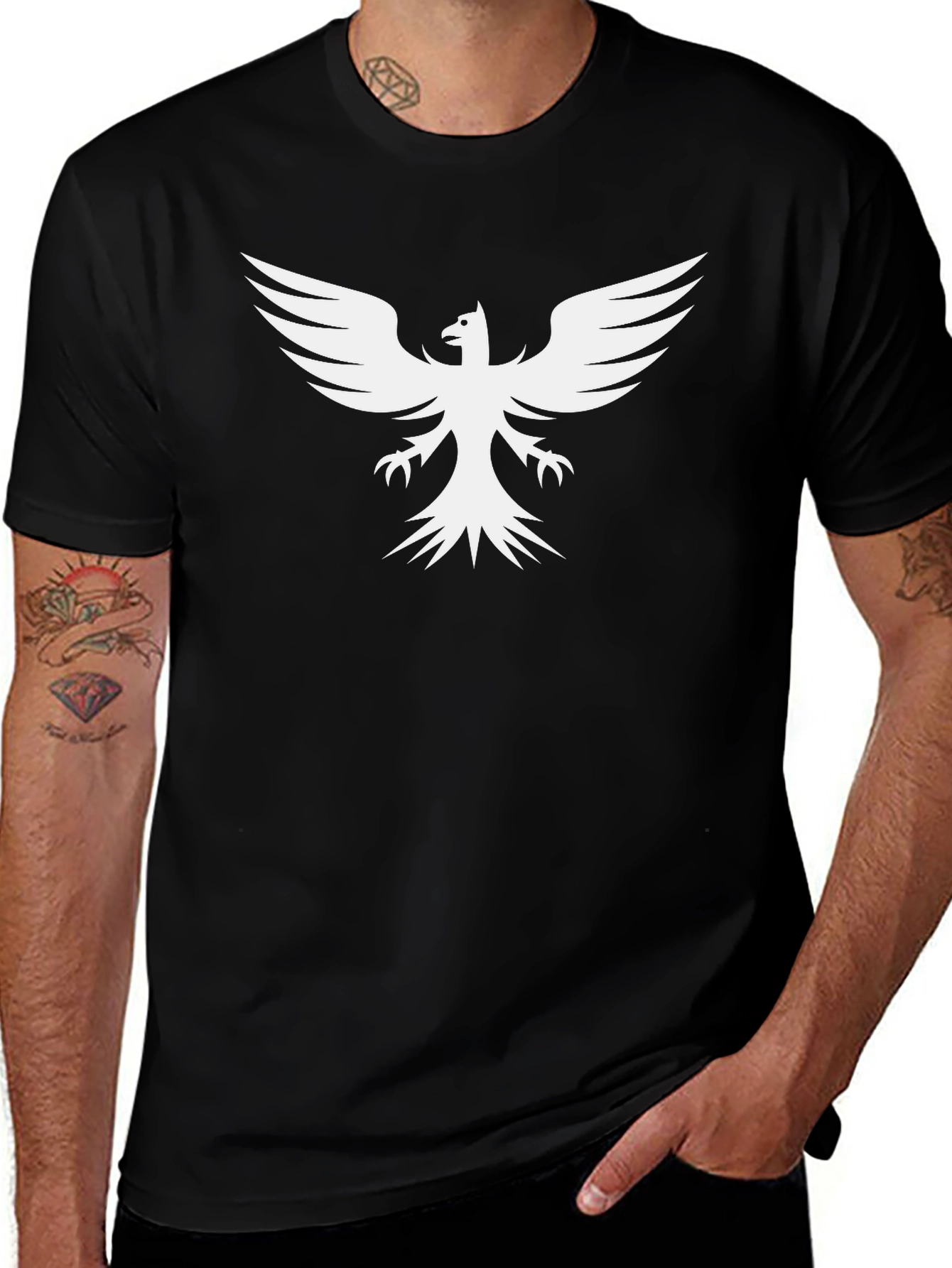 Variant 27 of Black T-Shirt with White Phoenix Print