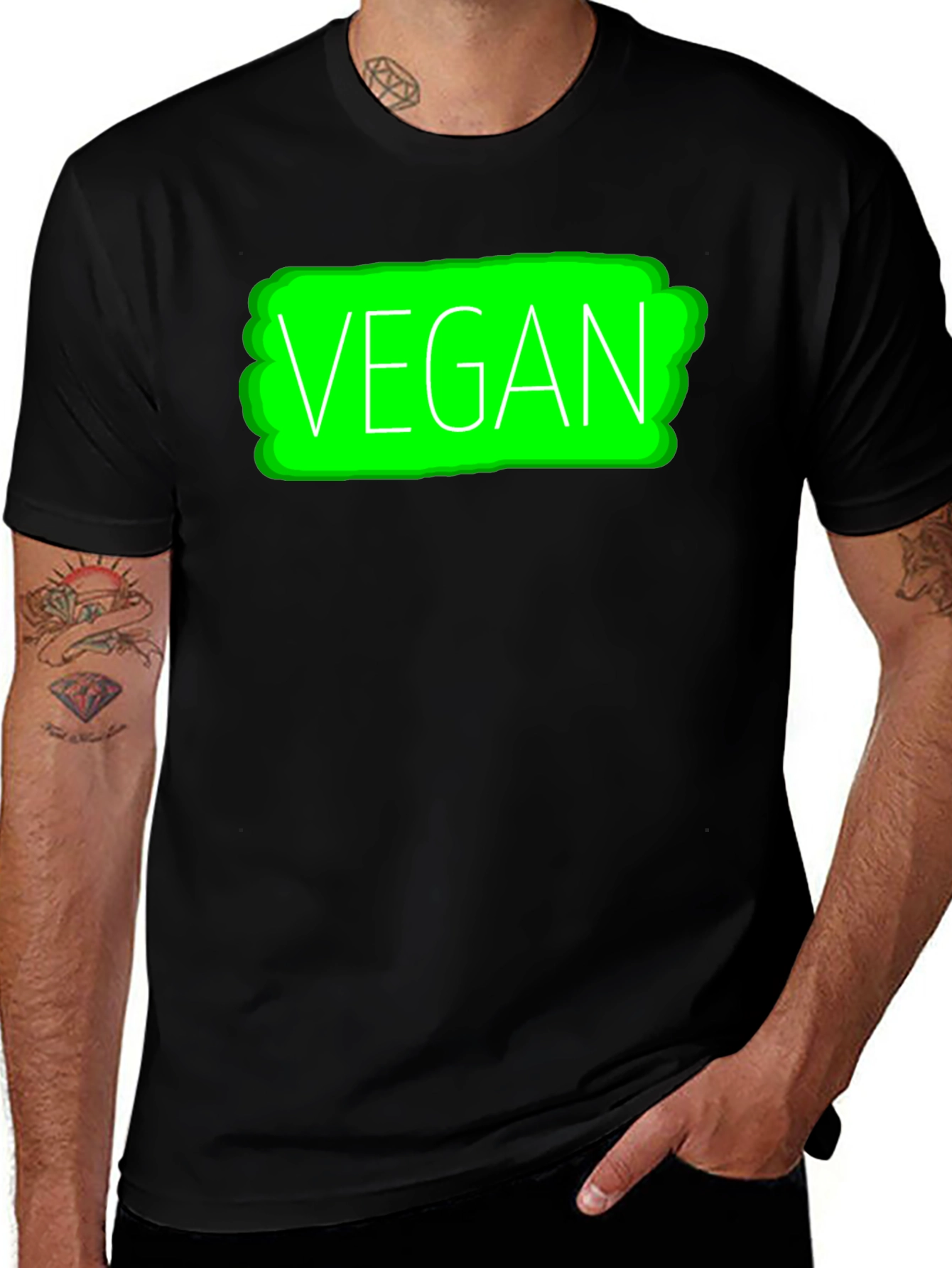 Variant 16 of Vegan Graphic Tee - Black Cotton T-Shirt