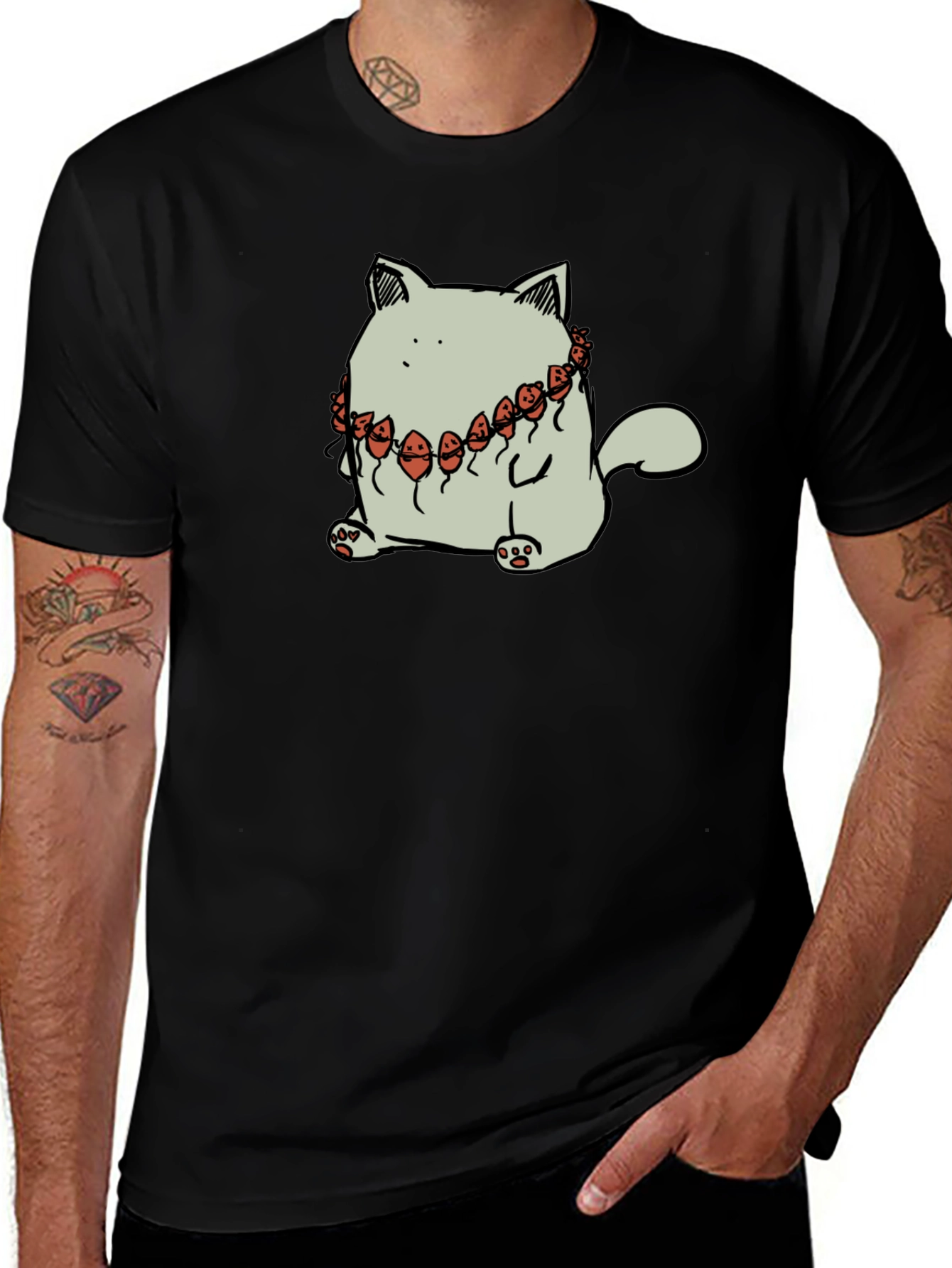 Variant 9 of Cat Wearing Balloons Graphic Tee - Black