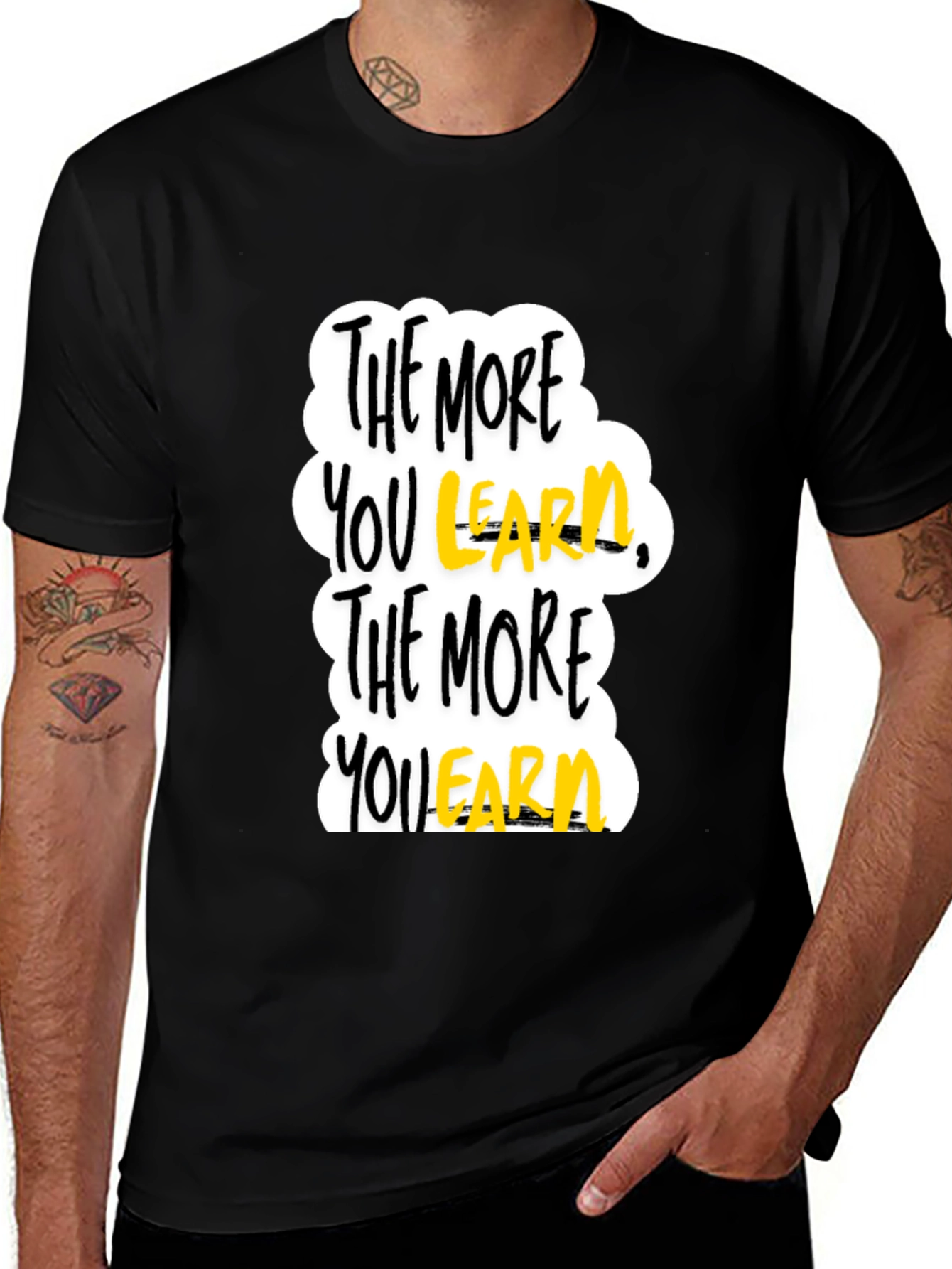 Variant 23 of The More You Learn T-Shirt - Black, Motivational Design