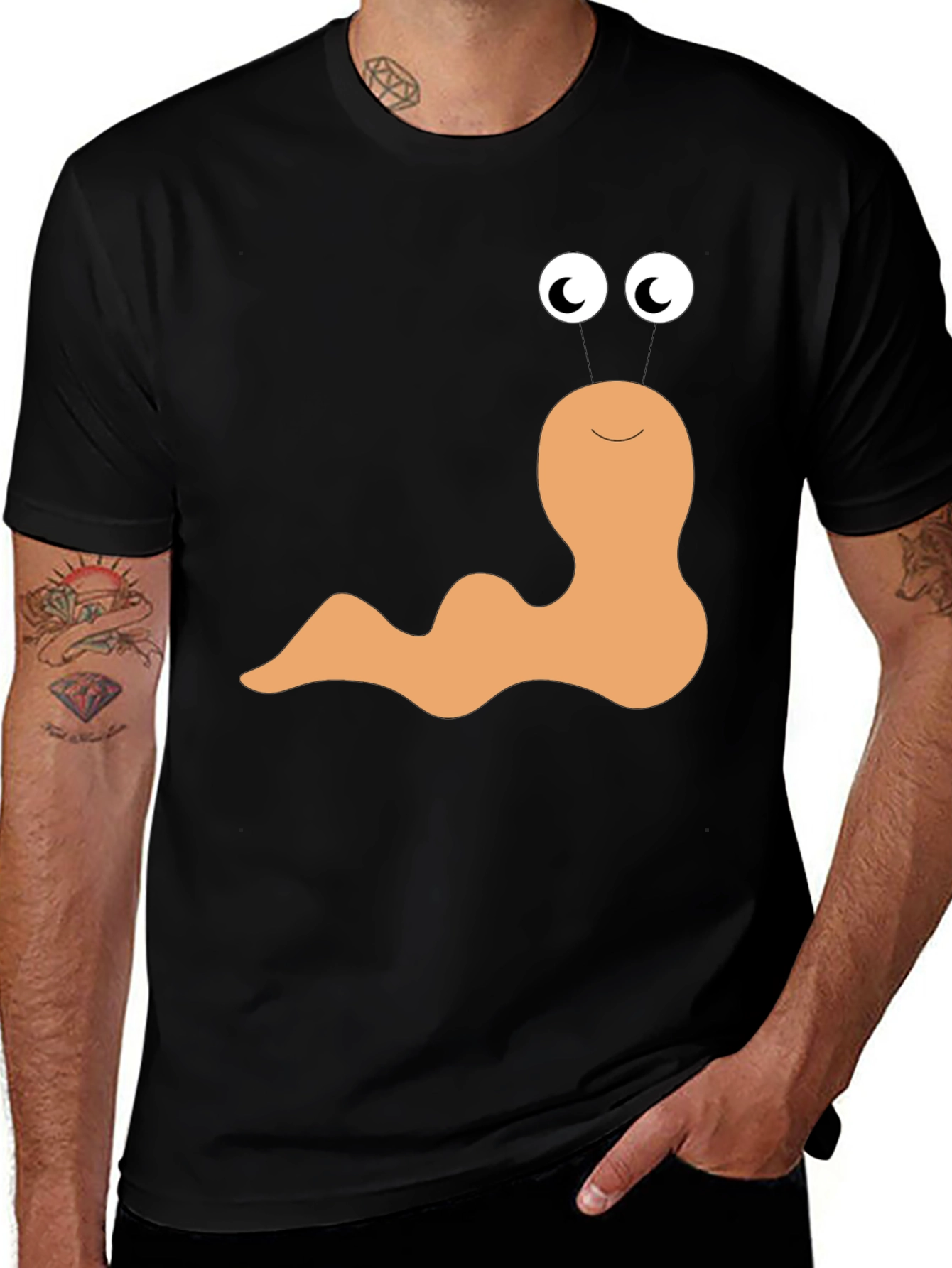 Variant 12 of Funny Worm Graphic Tee - Black Cotton T-Shirt