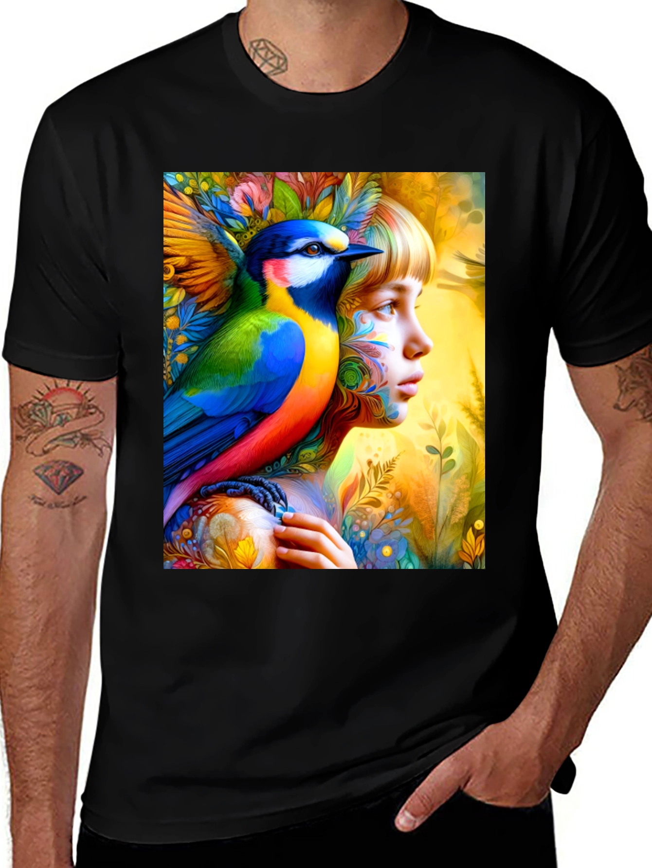 Variant 5 of Bird & Woman Graphic Tee - Nature Art Print