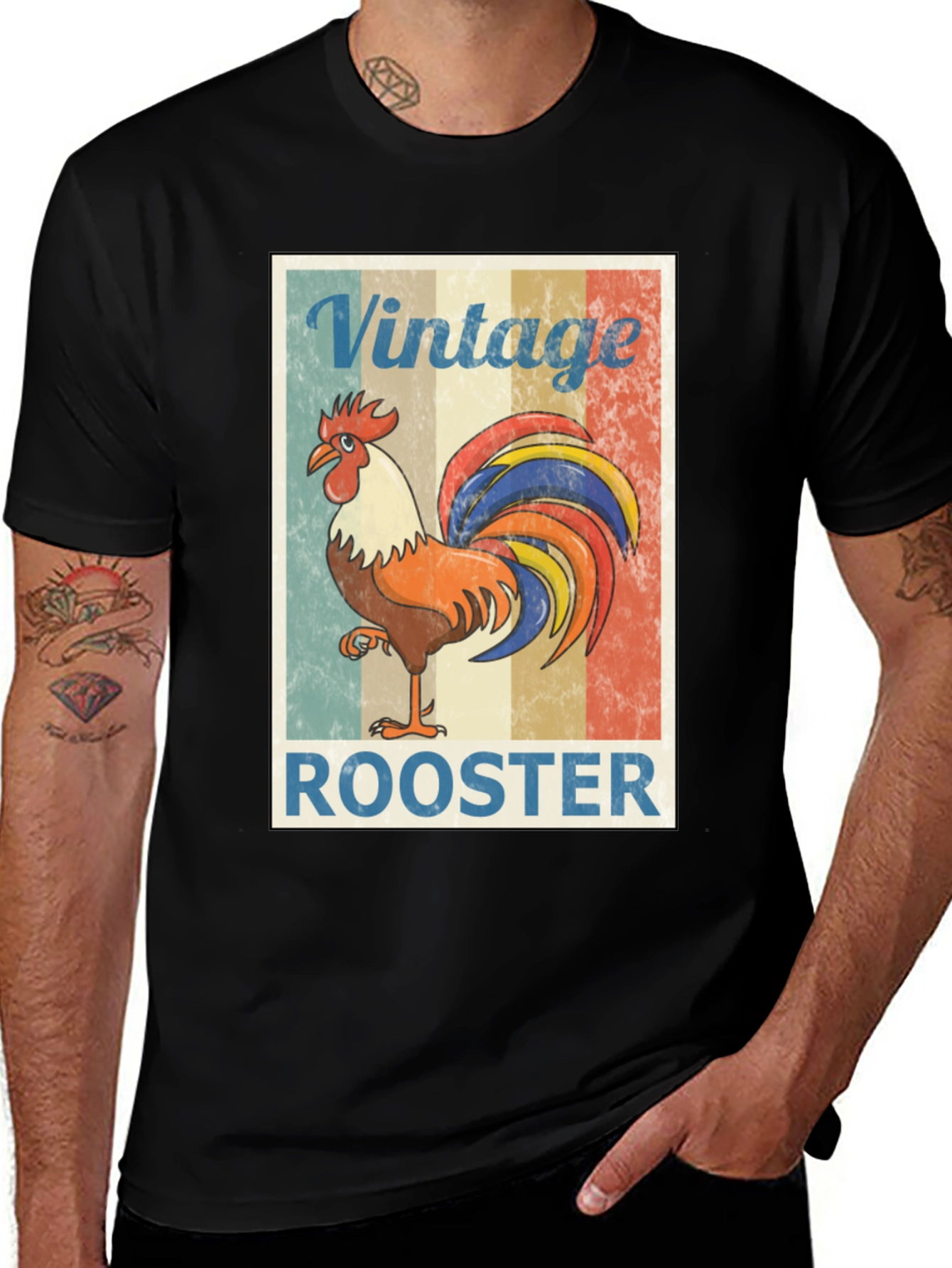 Variant 3 of Vintage Rooster Graphic T-Shirt - Black
