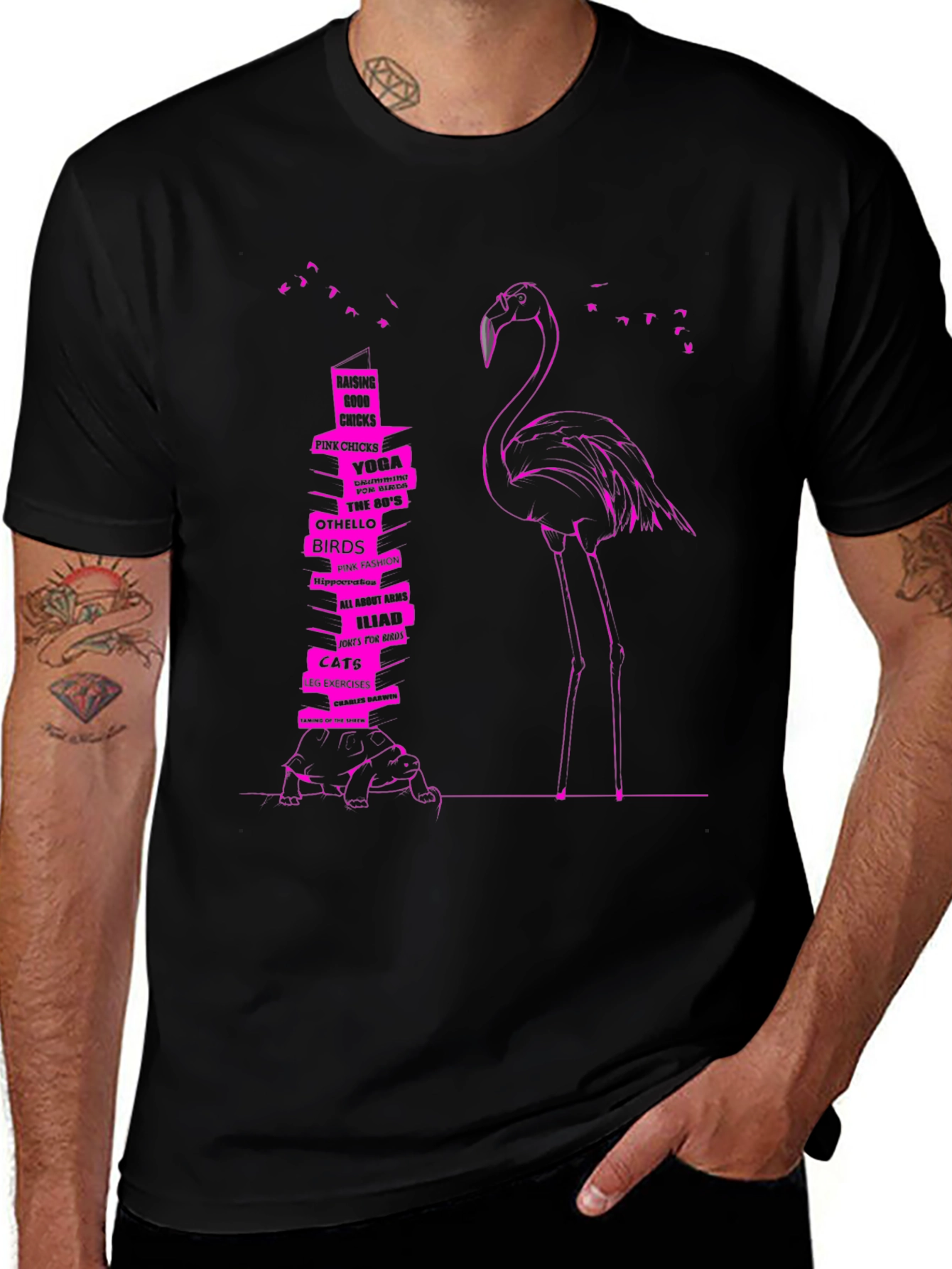 Variant 24 of Flamingo & Book Stack Graphic Tee