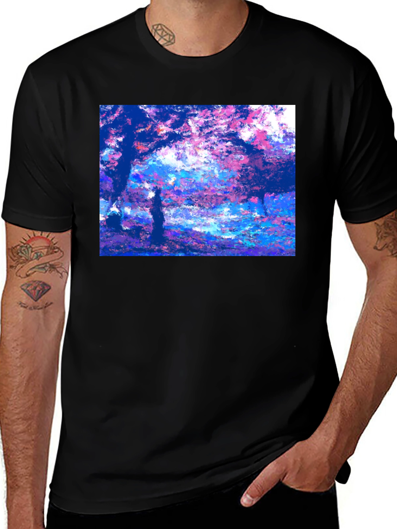 Black Impressionist Trees Black T-Shirt main image