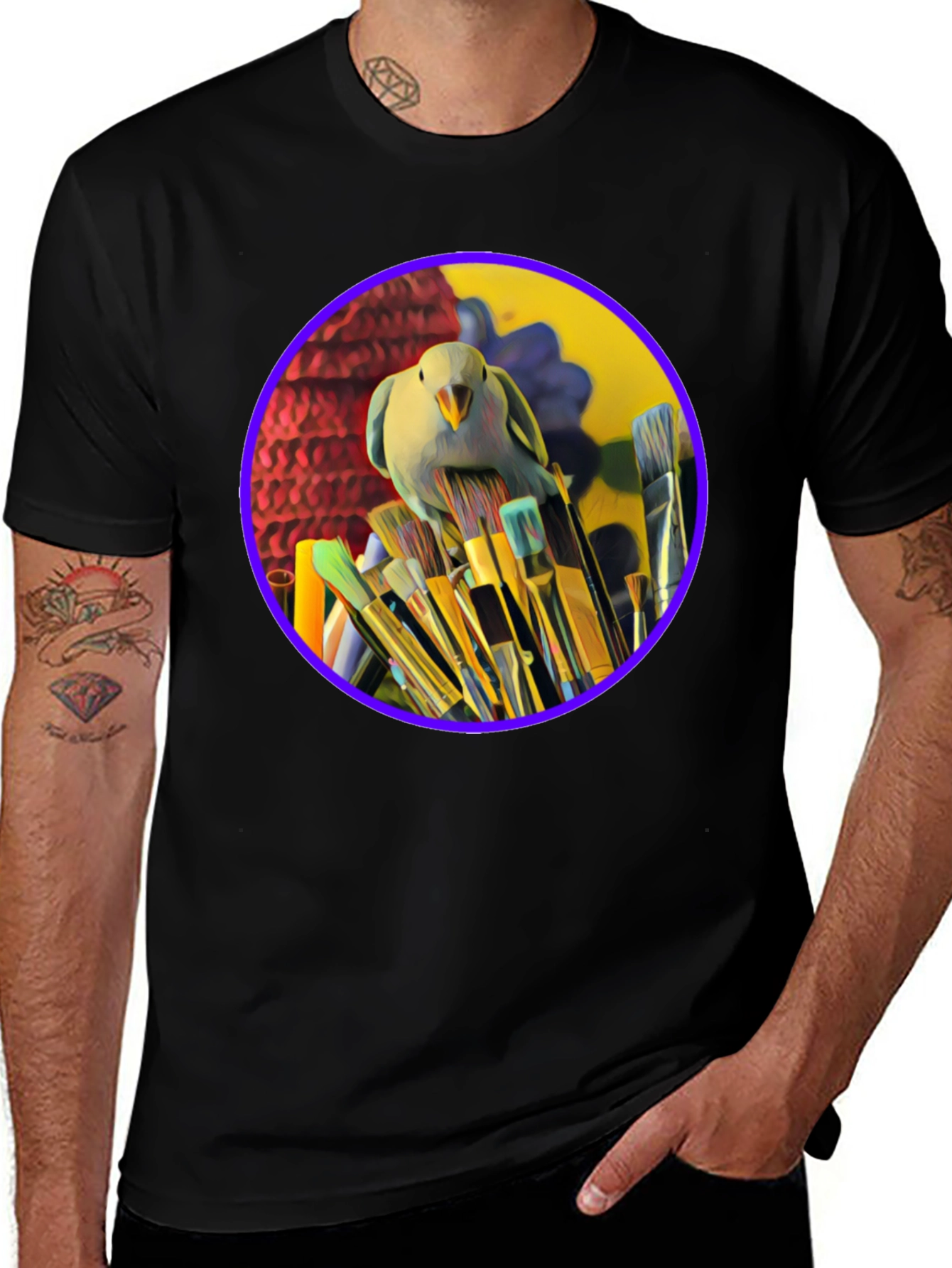 Variant 26 of Bird on Paintbrushes Graphic Tee