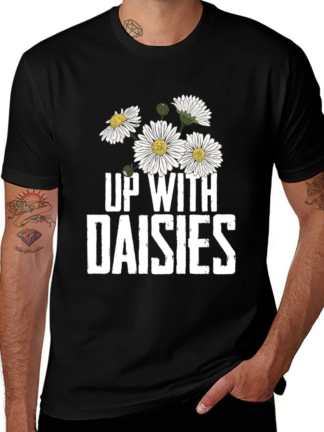 Variant 25 of Up With Daisies Graphic Tee - Black Cotton T-Shirt
