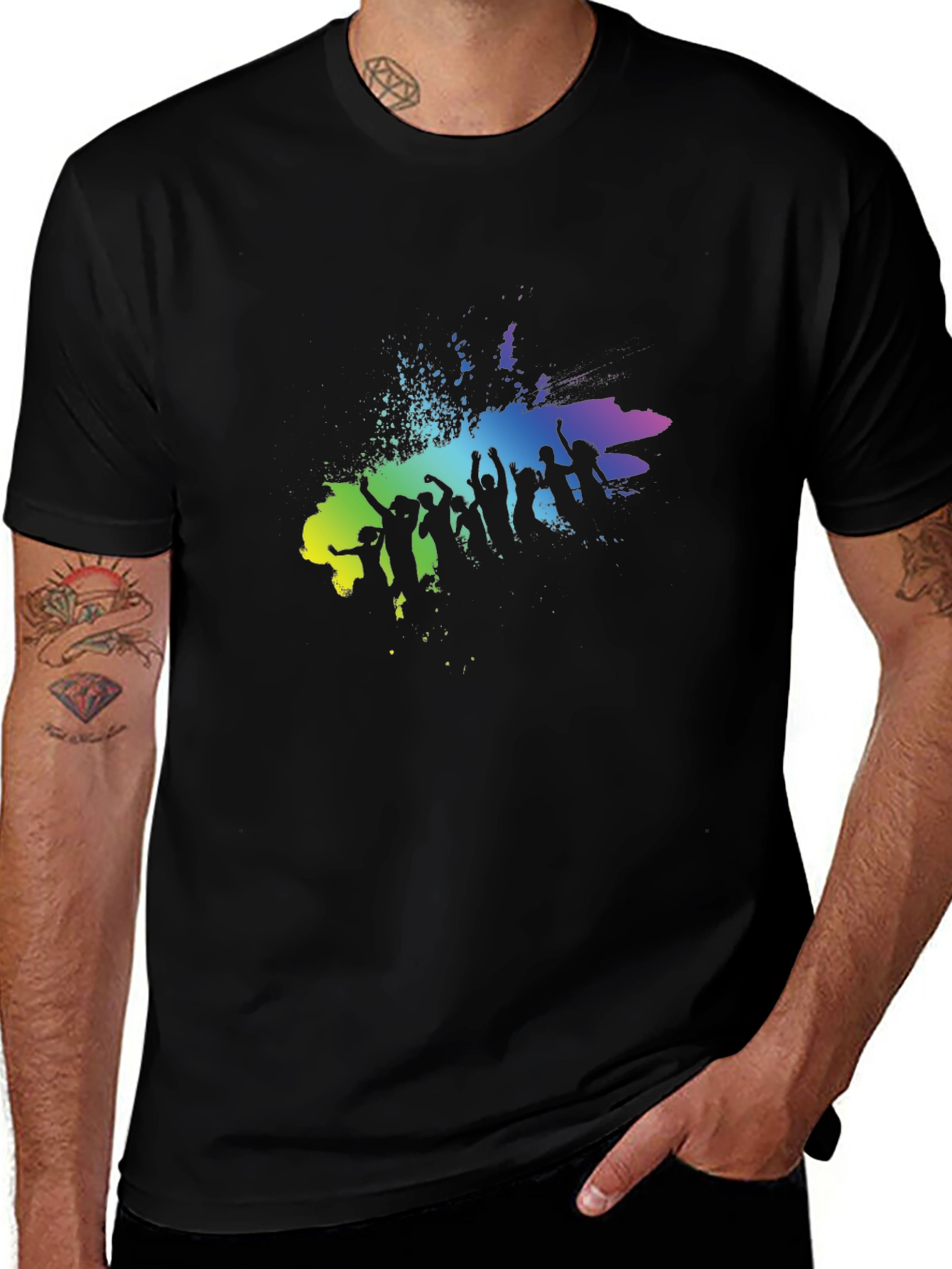 Variant 17 of Rainbow Crowd Graphic Black Tee