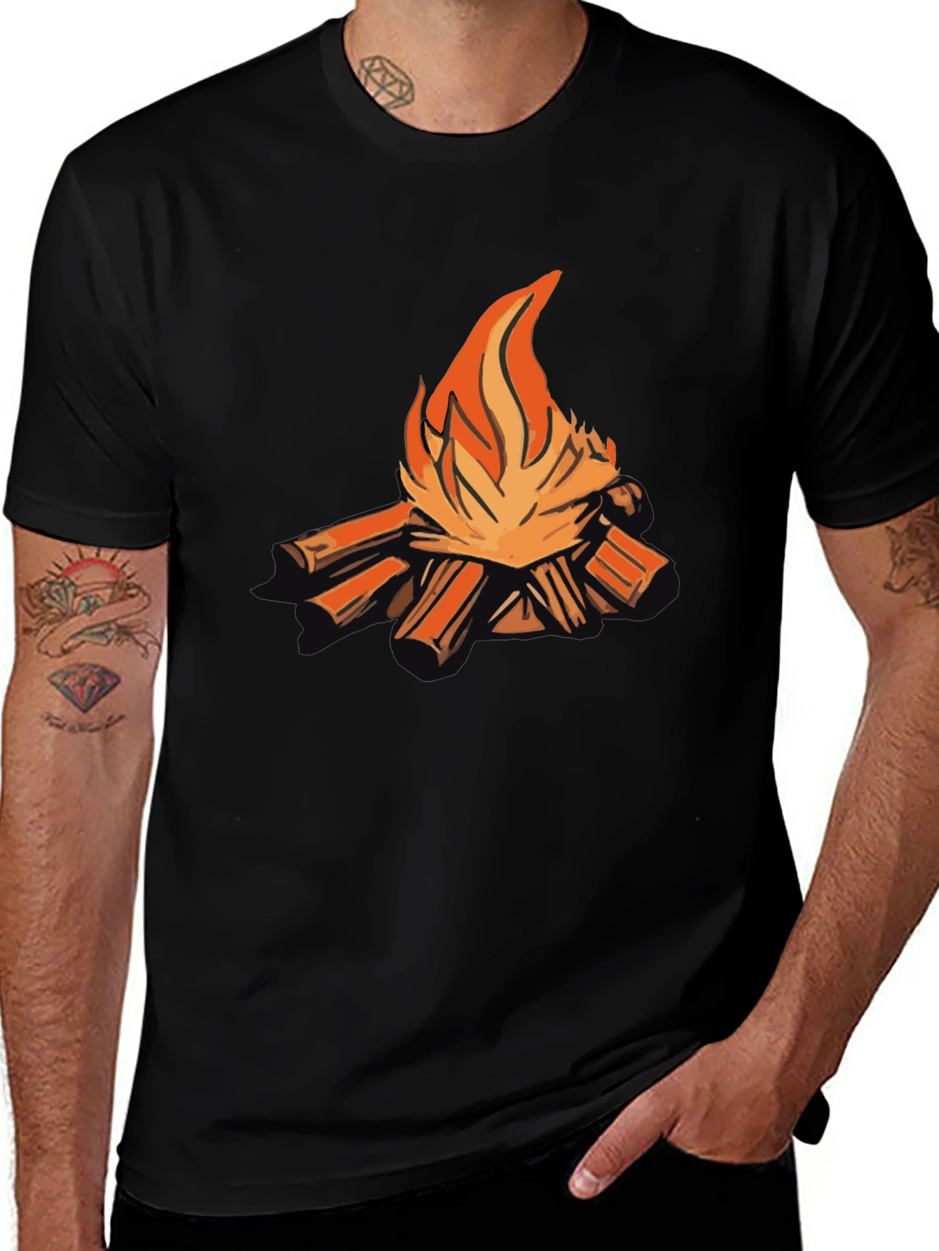 Bonfire Graphic Tee - Campfire Design Black T-Shirt