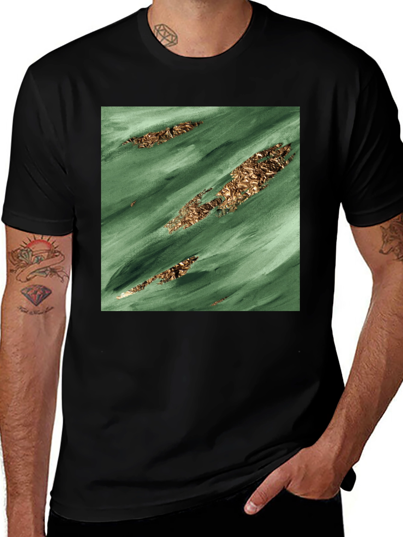Variant 16 of Emerald & Gold Foil T-Shirt - Abstract Art Tee