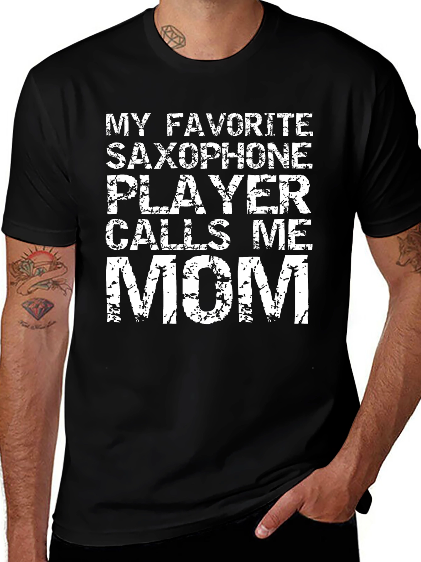 Variant 25 of Saxophone Player Mom T-Shirt - Black Graphic Tee
