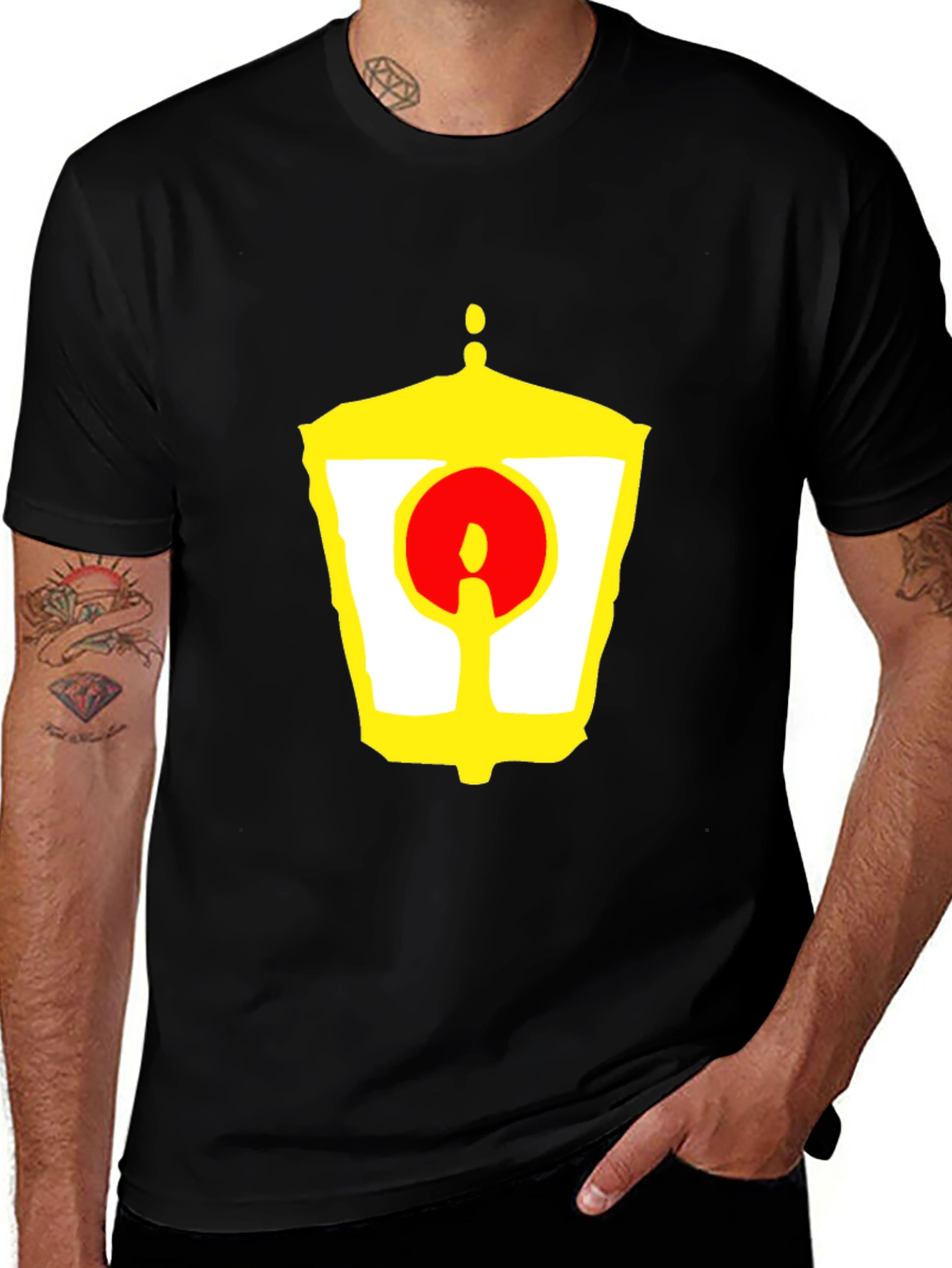 Variant 27 of Unique Graphic Tee - Yellow Lantern and Red Circle Design