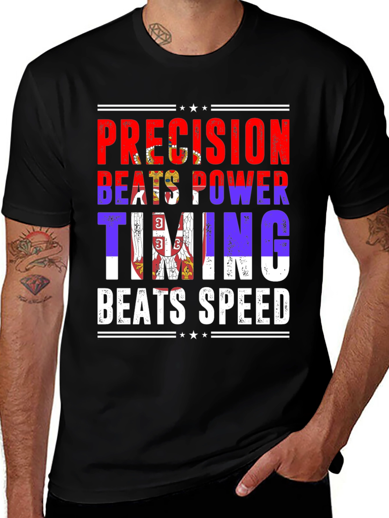 Variant 9 of Precision Beats Power Serbia Flag T-Shirt