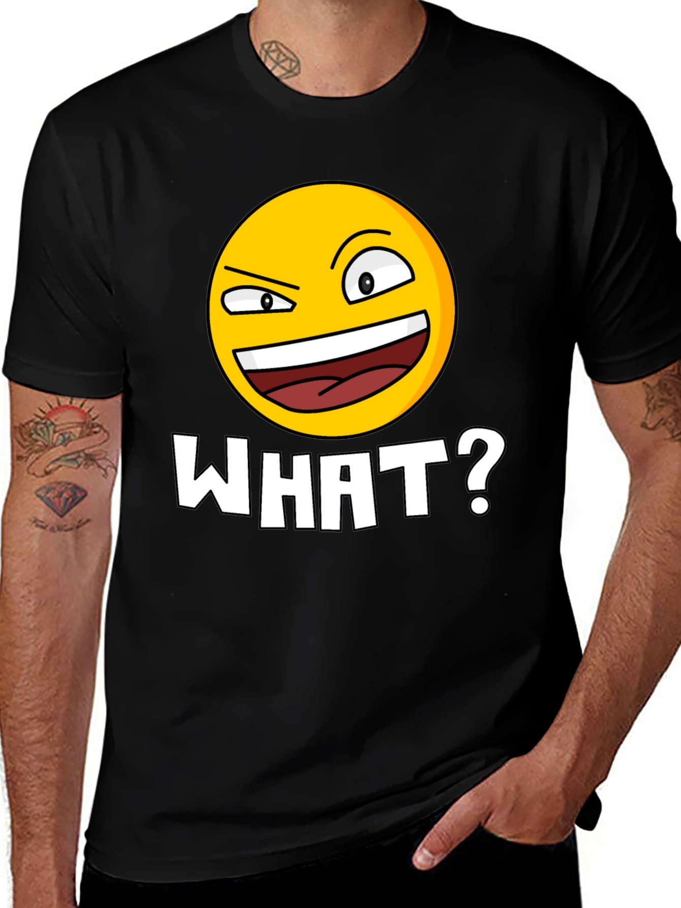 Variant 7 of Funny Emoji WHAT? Black T-Shirt