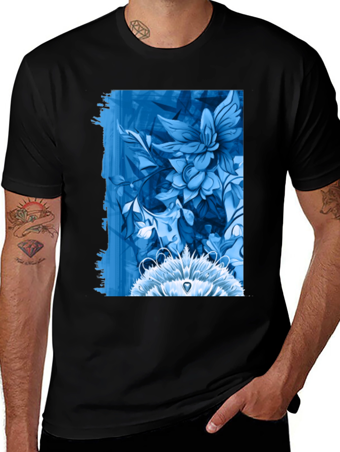 Variant 26 of Blue Floral Graphic Print Crew Neck T-Shirt