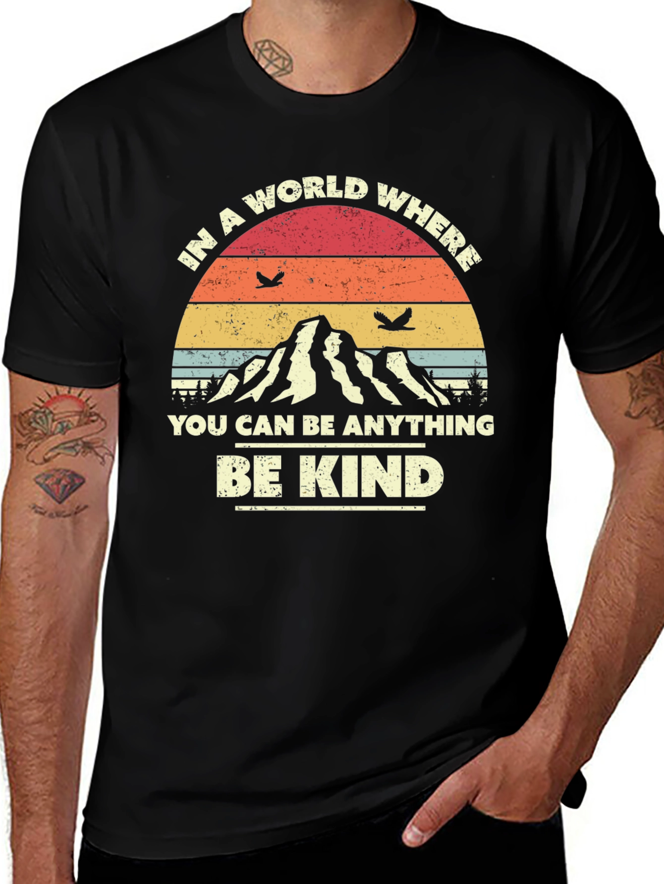 Variant 26 of Be Kind Graphic Tee - Mountain Sunset Design