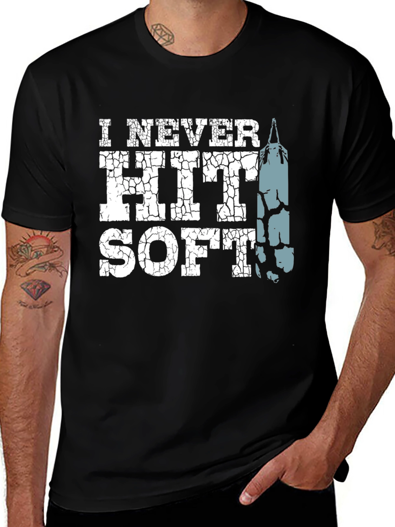 Variant 25 of I Never Hit Soft Men's Black Graphic Tee
