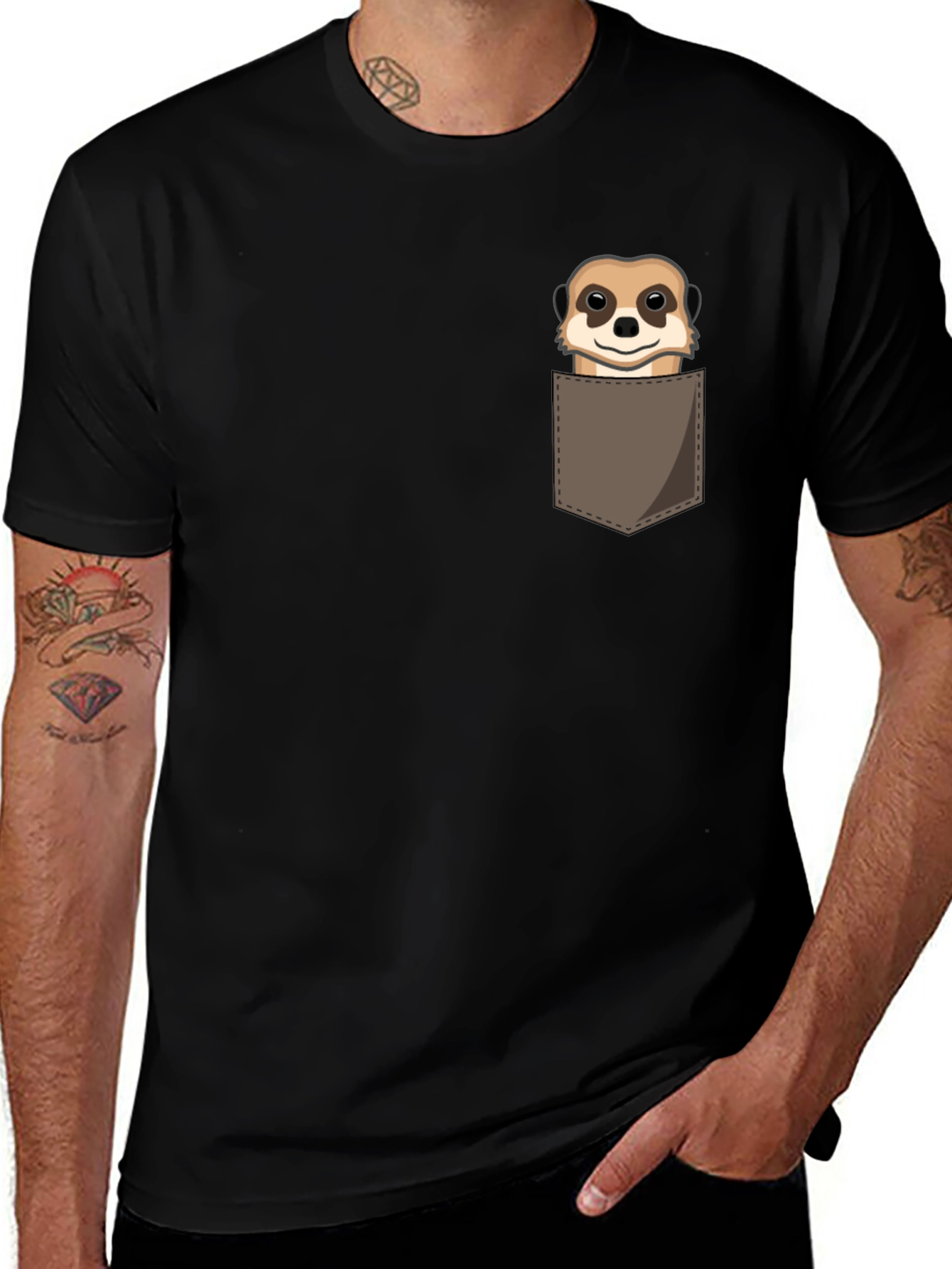 Variant 8 of Meerkat in Pocket Black T-Shirt